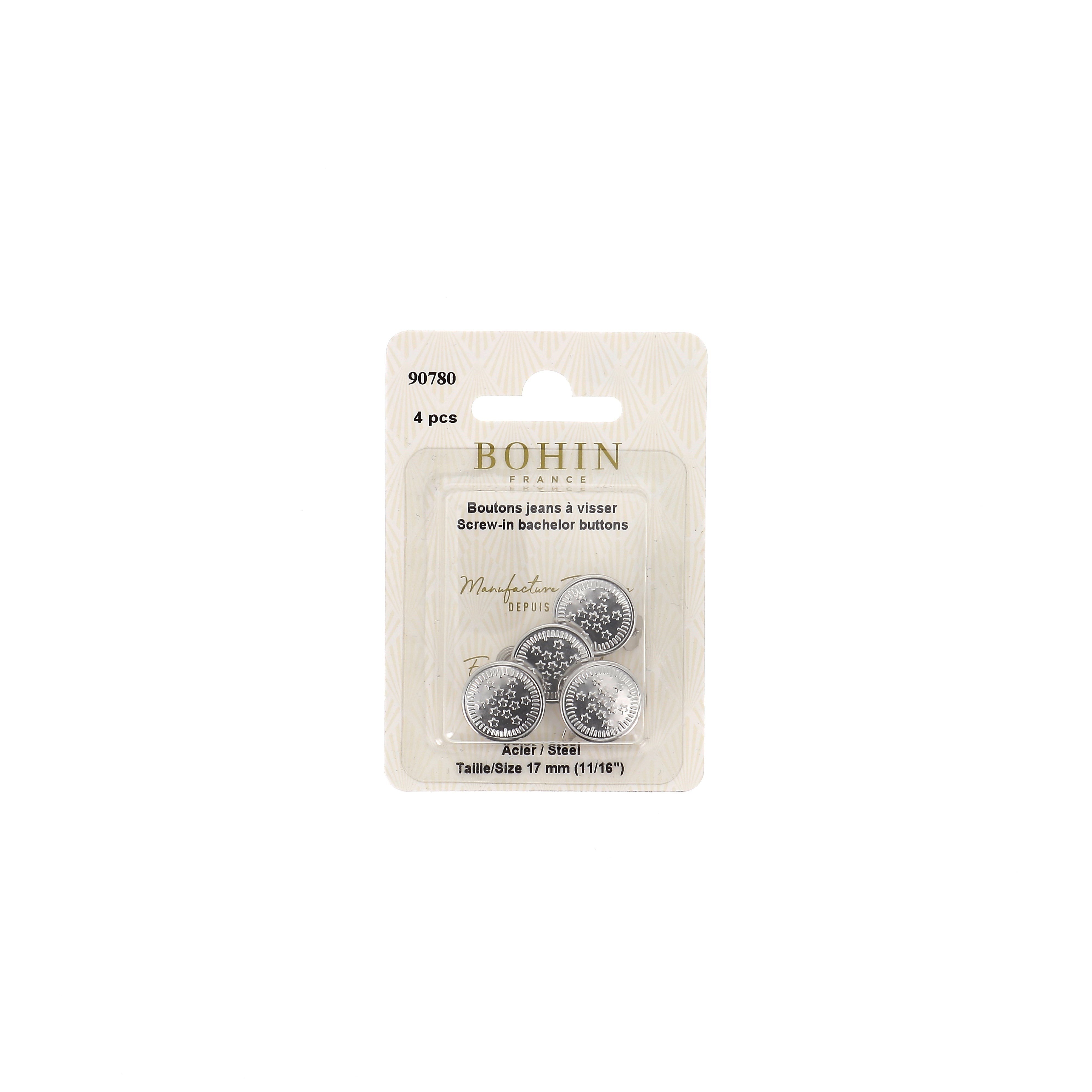 Bohin boutons jeans à visser métal argent 17 mm