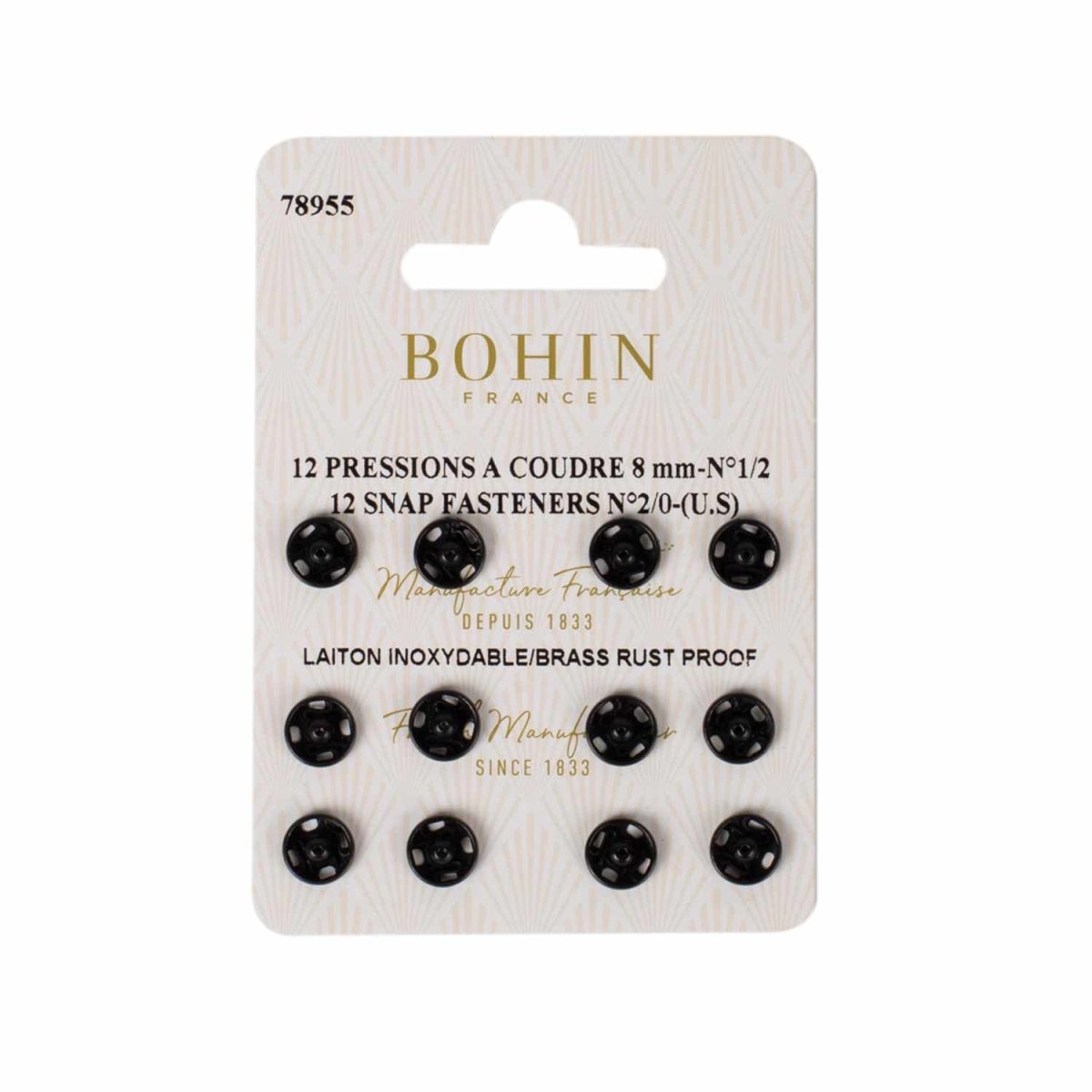 Bohin Pressions à coudre laiton noir 6 à 21 mm