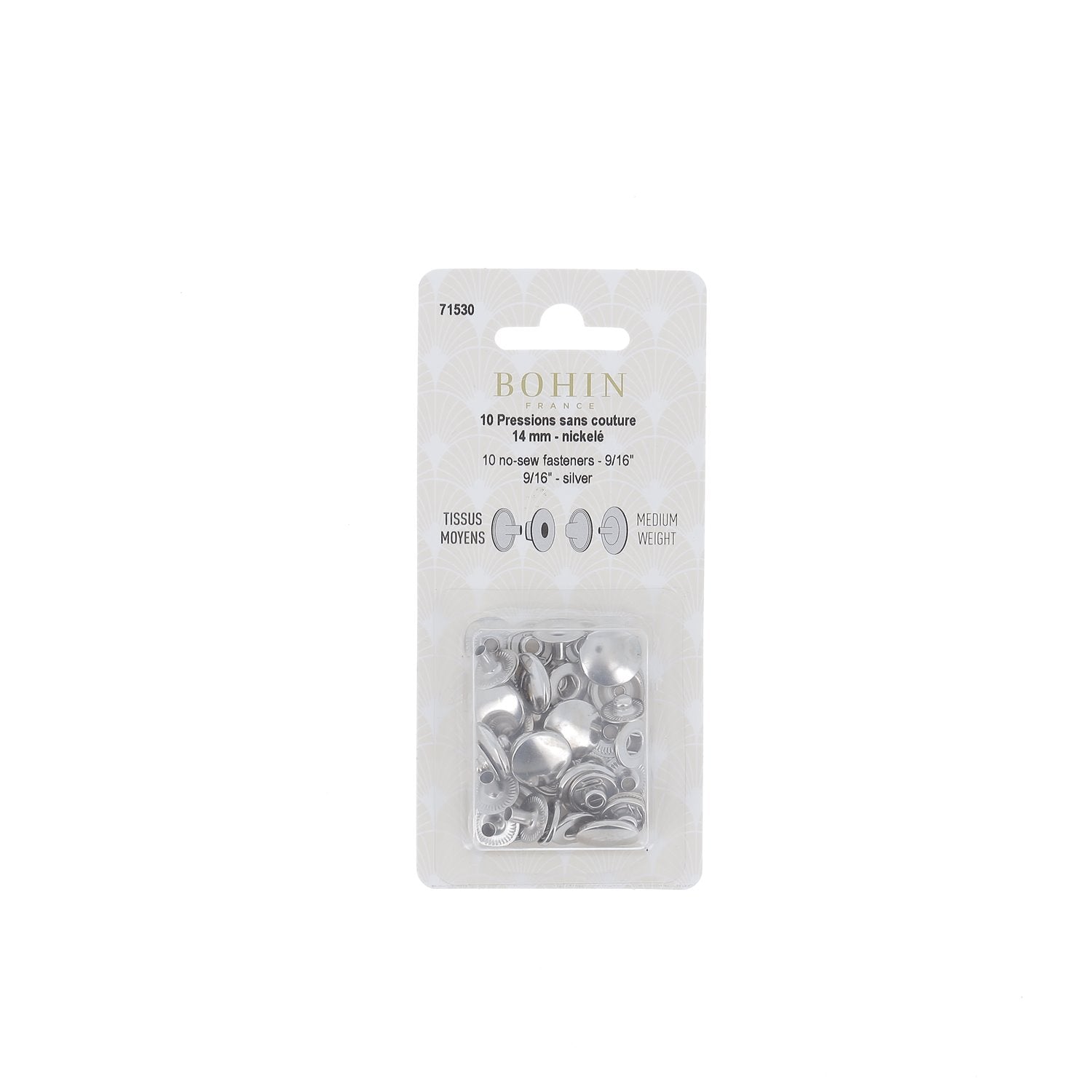 Bohin Boutons pressions sans couture 14 mm bouton pression argent lot 10