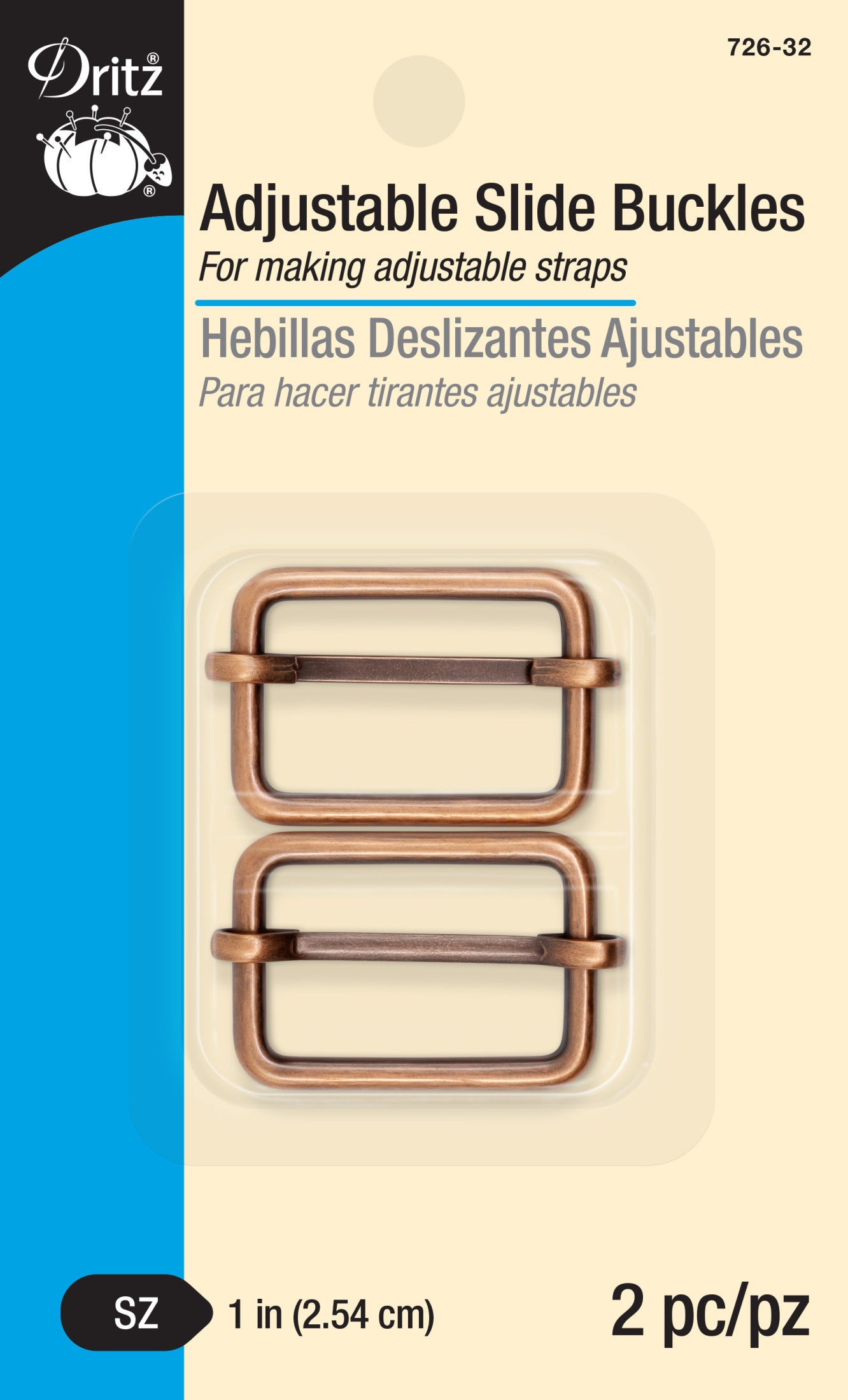 Dritz Boucles Coulissantes Cuivre 25mm x2 Sangle Sac