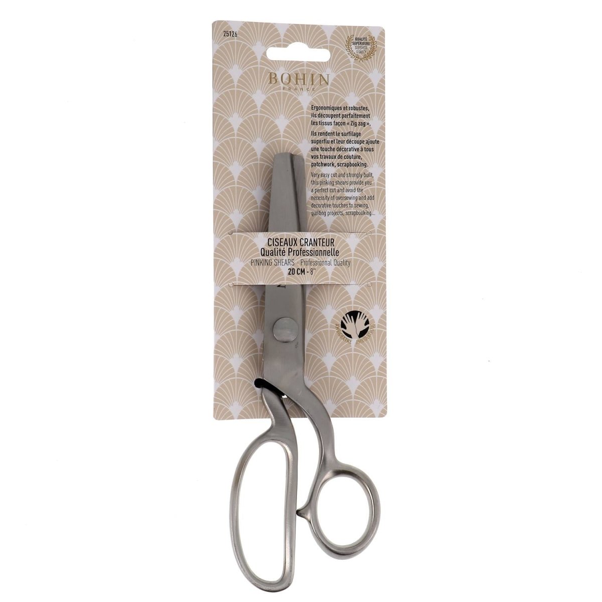 Bohin ciseaux cranteurs tissu inox 23 cm anneaux plastique