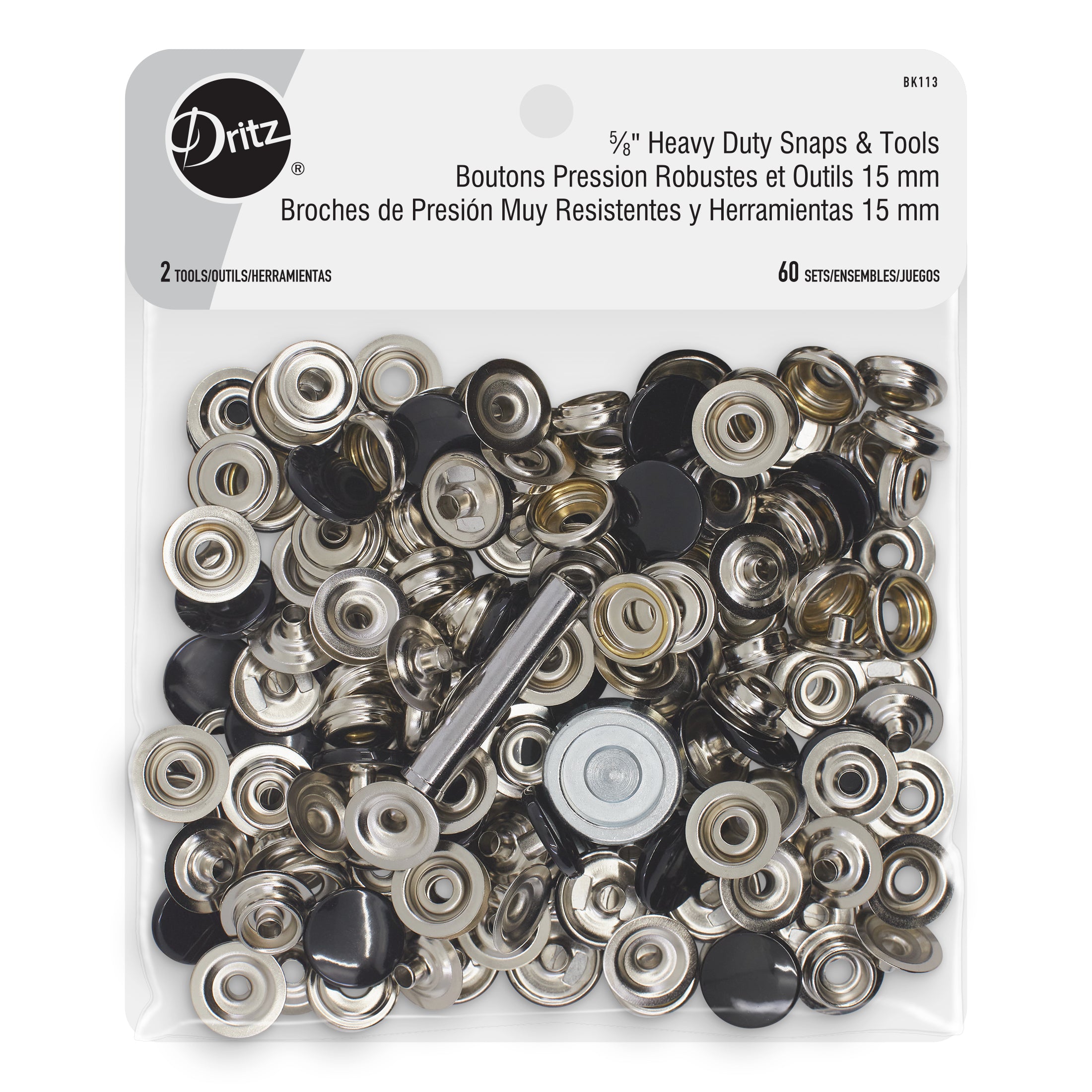 Dritz Fasteners bouton pression laiton 15 mm noir x60