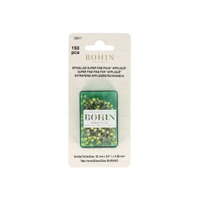 Bohin épingles verre appliqué tissu fin 20 mm jaune x150
