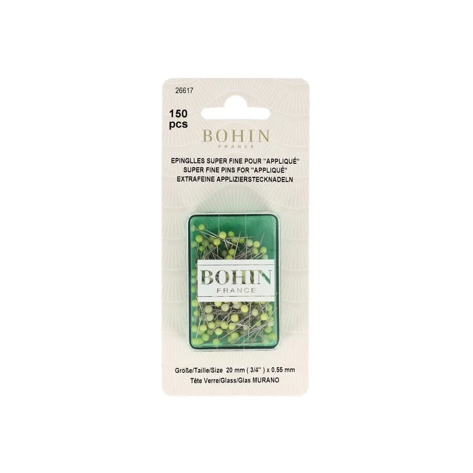 Bohin épingles verre appliqué tissu fin 20 mm jaune x150