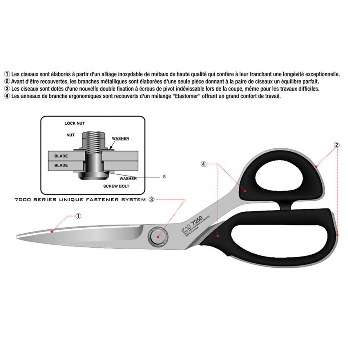 Kai 7000 ciseaux couture pro 25 cm inox