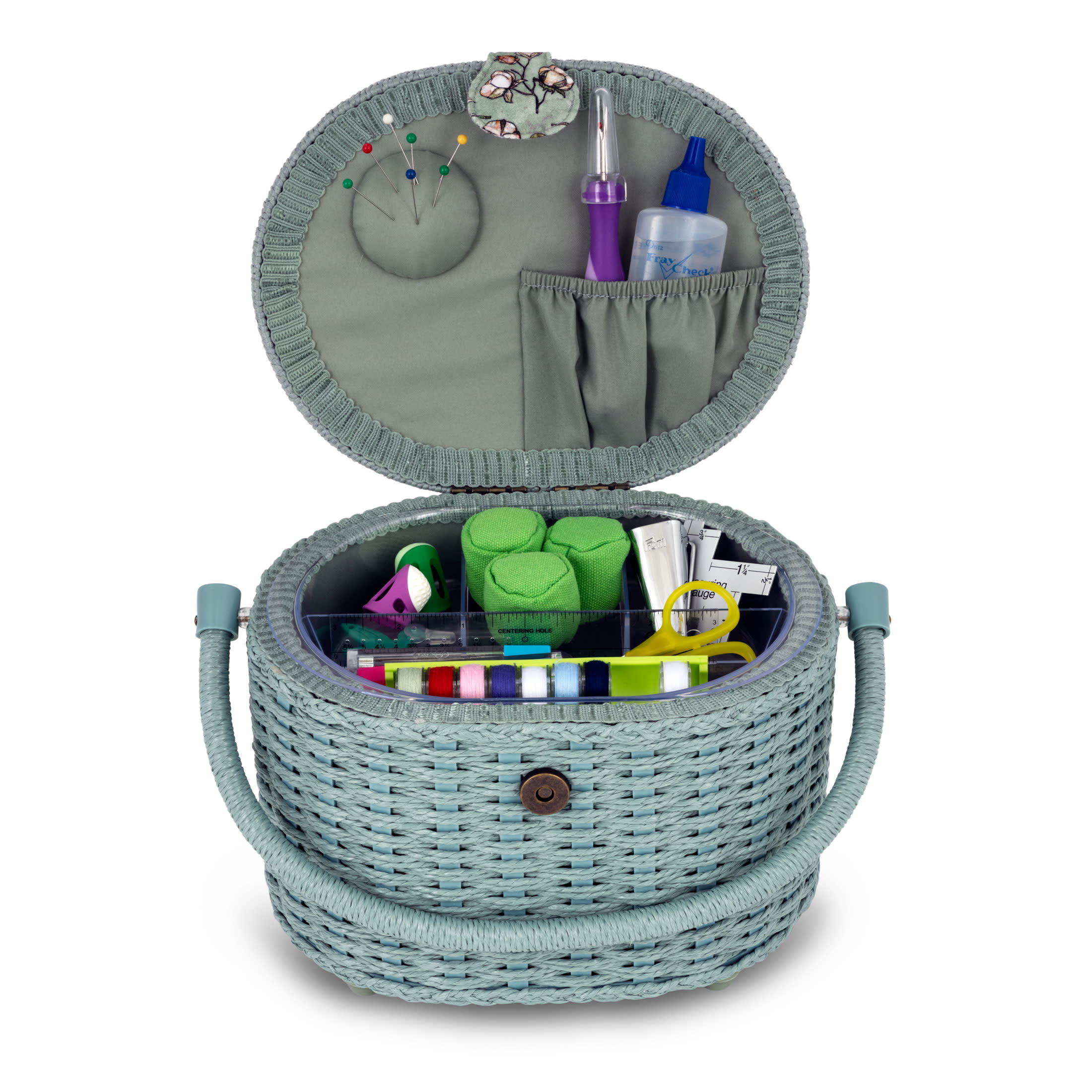 Dritz Panier Couture Ovale Petit Vert Fleuri 24 cm