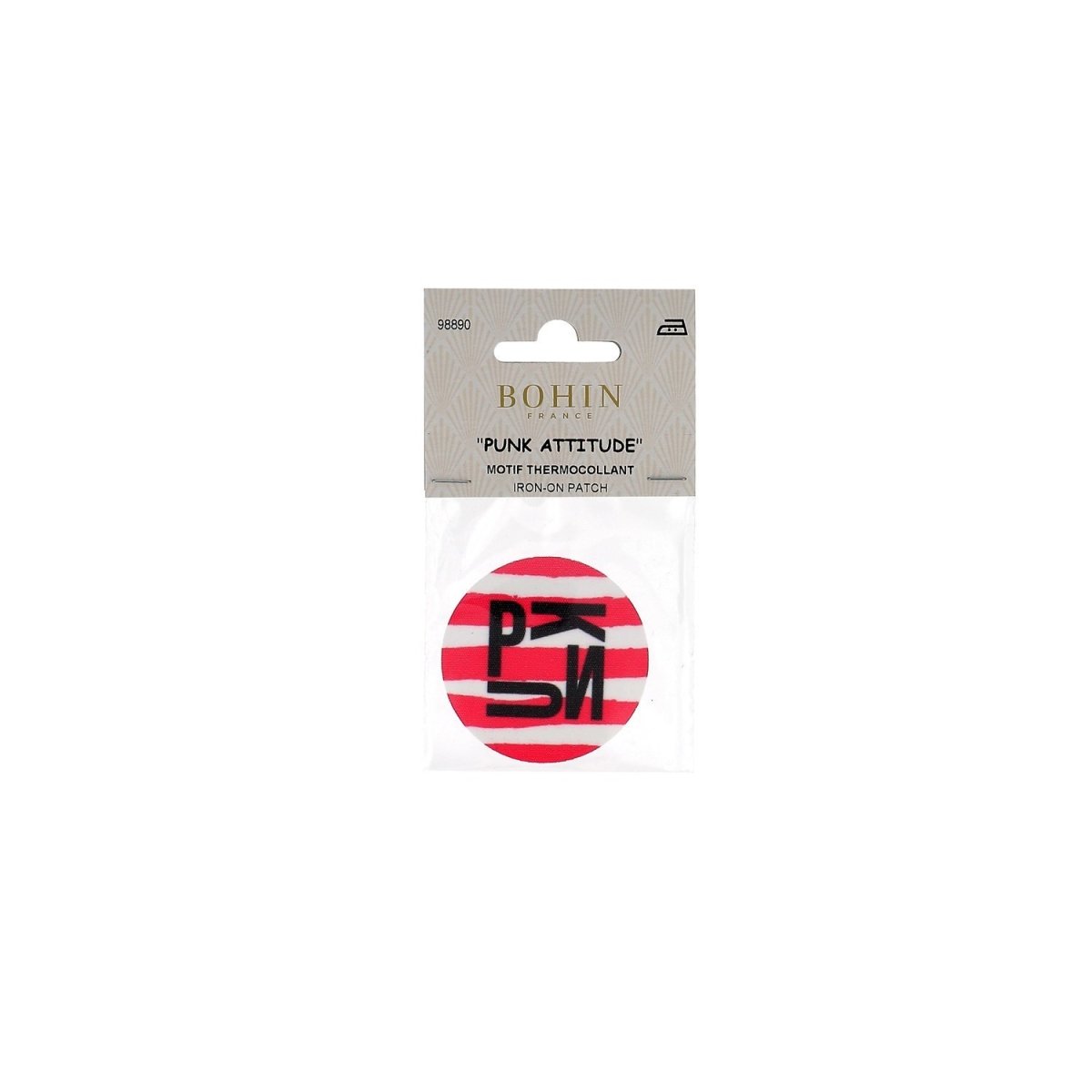 Bohin Patch thermocollant Punk rayures roses 5 cm