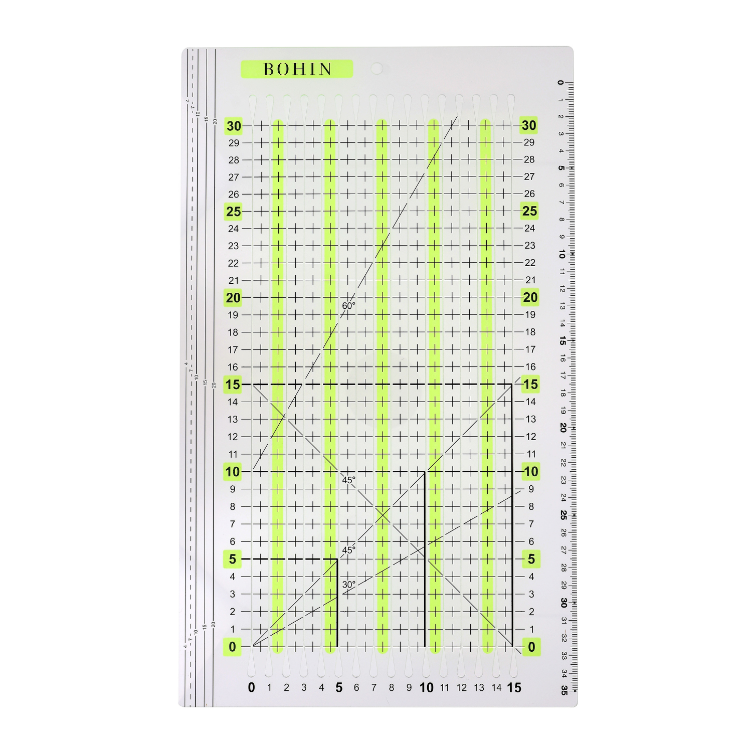Bohin règle patchwork fentes découpe centimètres 30x15 cm