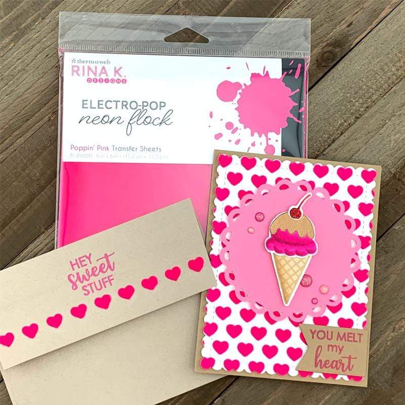 Rina K. Designs flock transfert rose fluo 6 feuilles