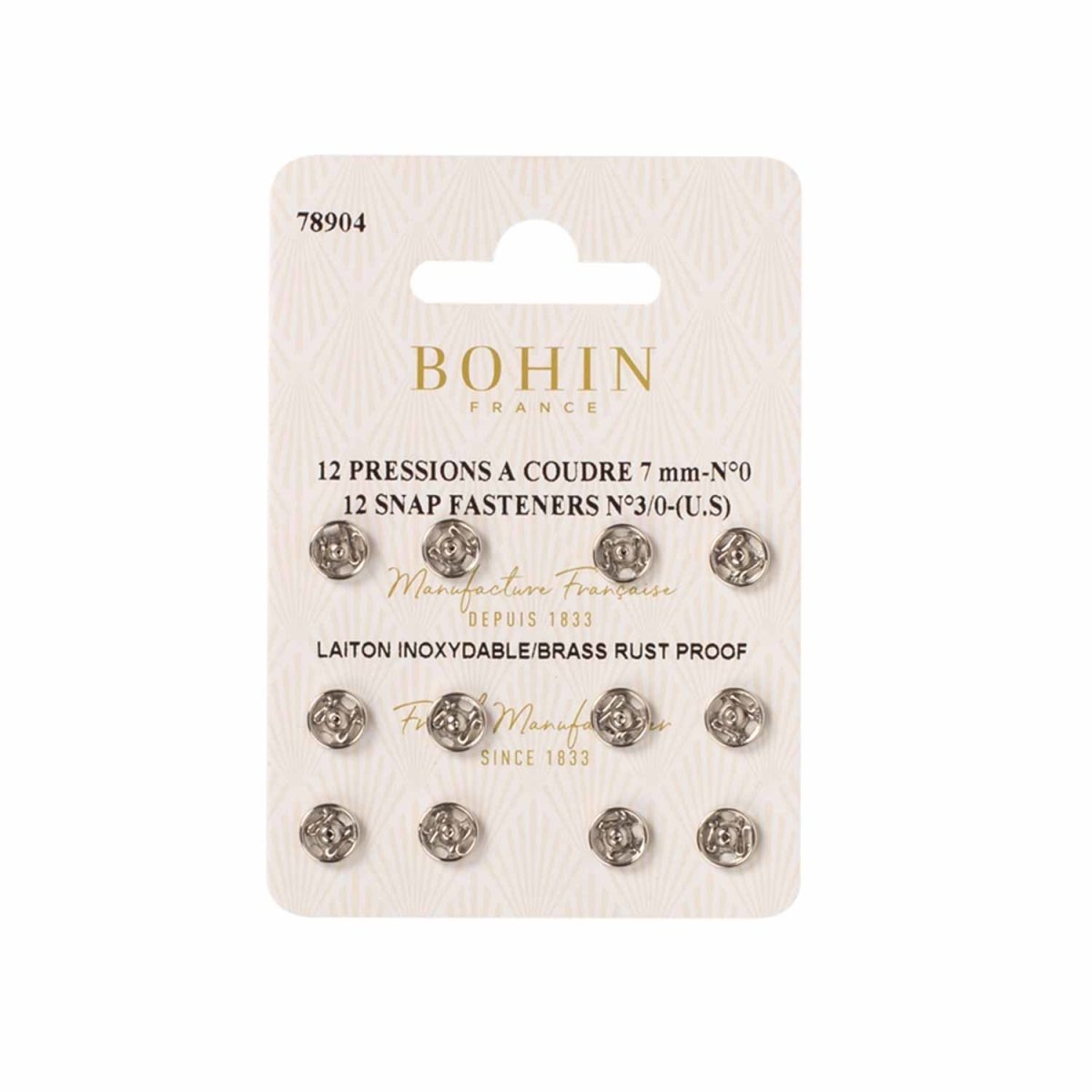 Bohin Boutons et pressions à coudre argent 8 mm