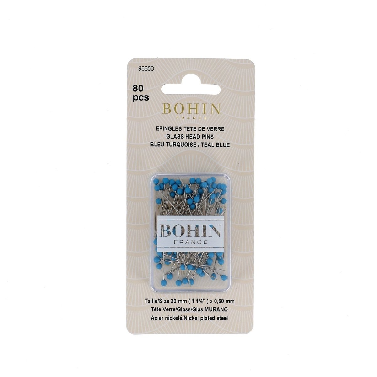 Bohin Épingles Murano extra-fines 30 mm Vert pois soie verre