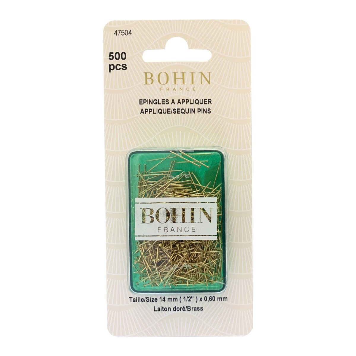 Bohin Épingles appliqué argent 14 mm boîte 500
