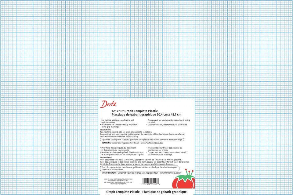 Dritz Marking Gabarit Plastique Quadrillé 12x18" appliqué