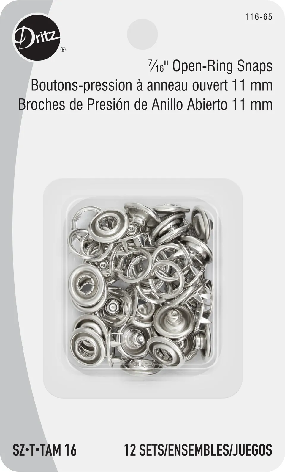 Dritz 116-65 boutons pression nickel 11 mm 12 jeux