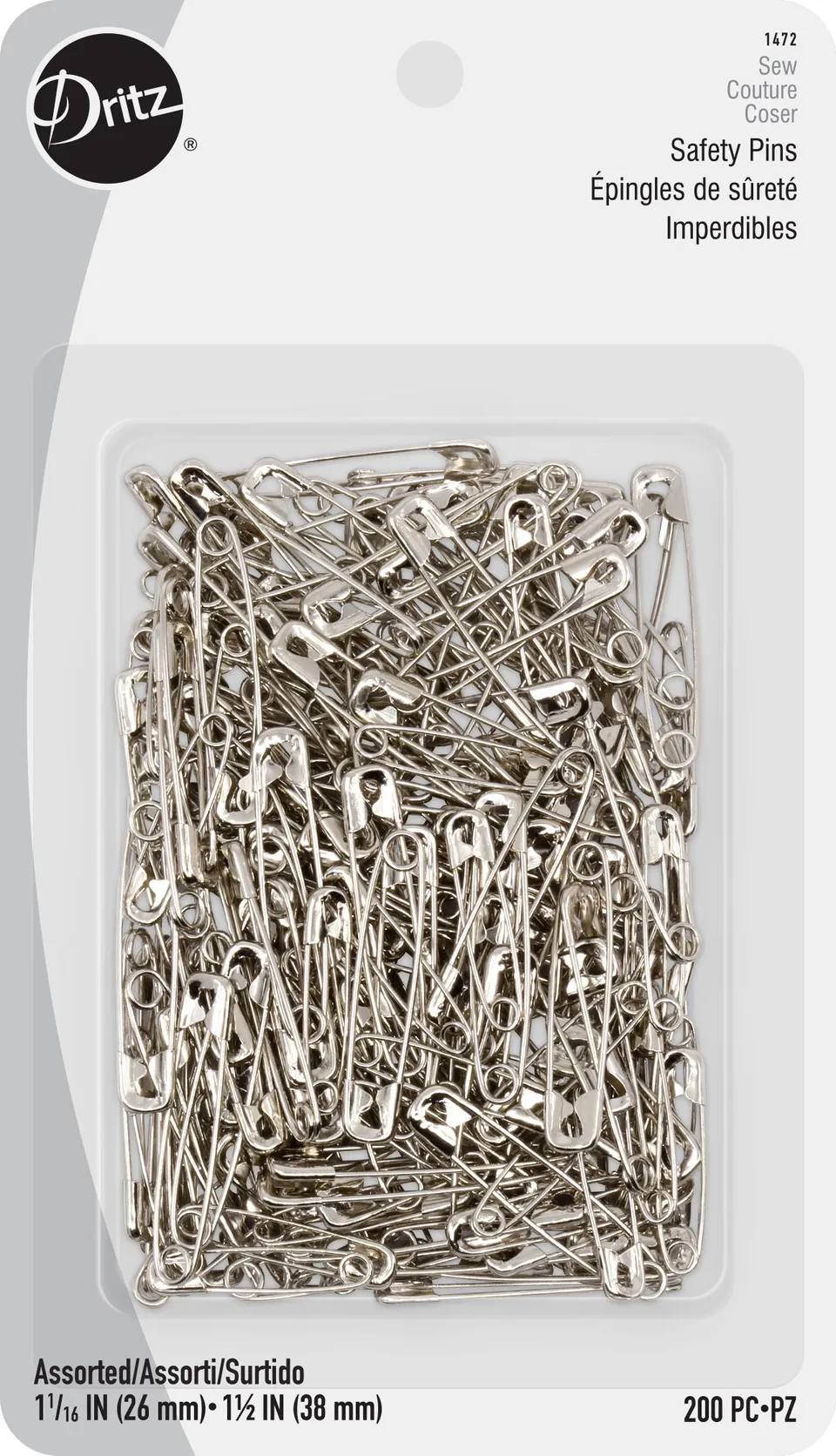 Dritz 1472 épingles de sûreté nickel assorties 200 pcs
