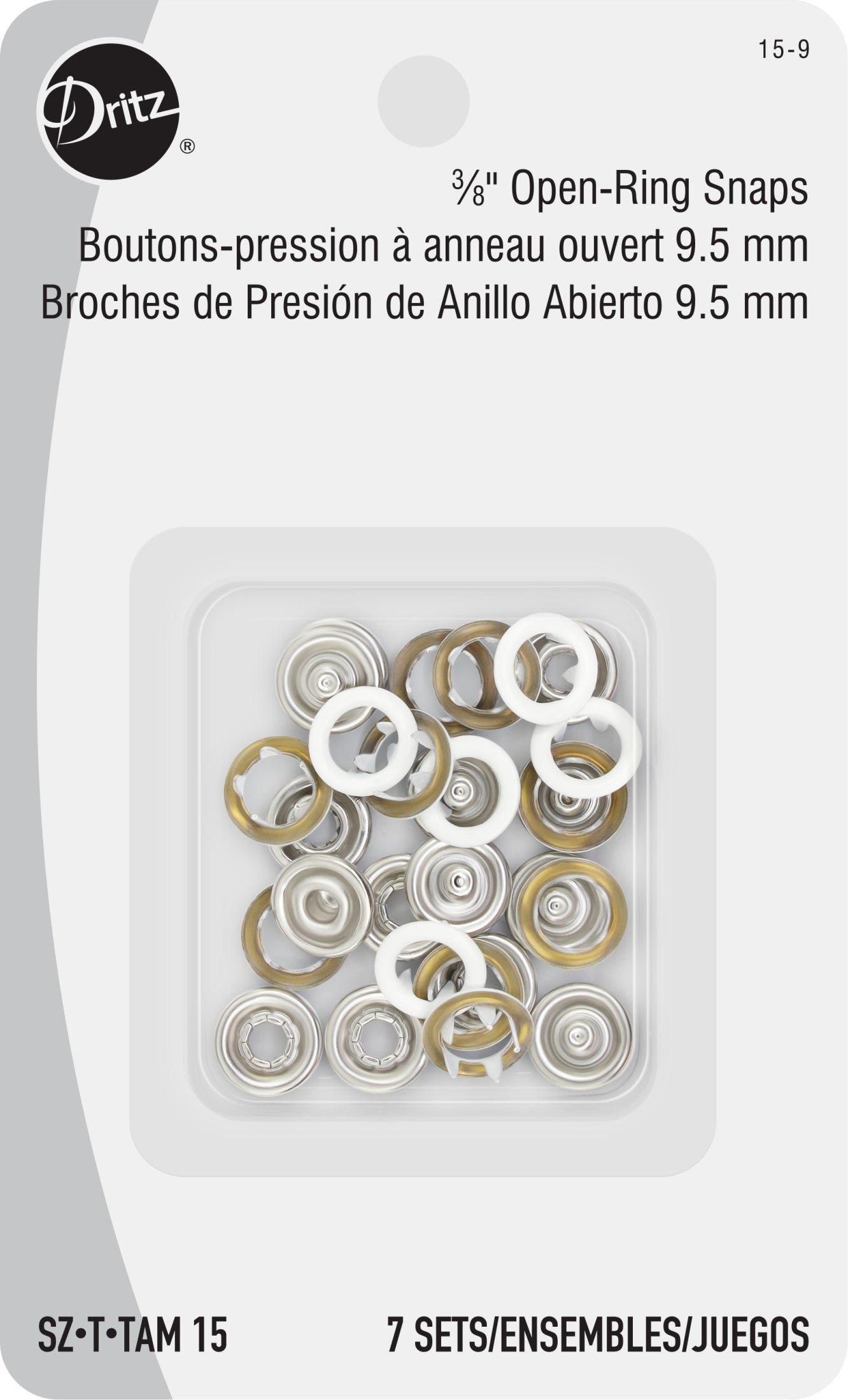 Dritz Boutons pression 3/8" blancs 7 paires métal à coudre