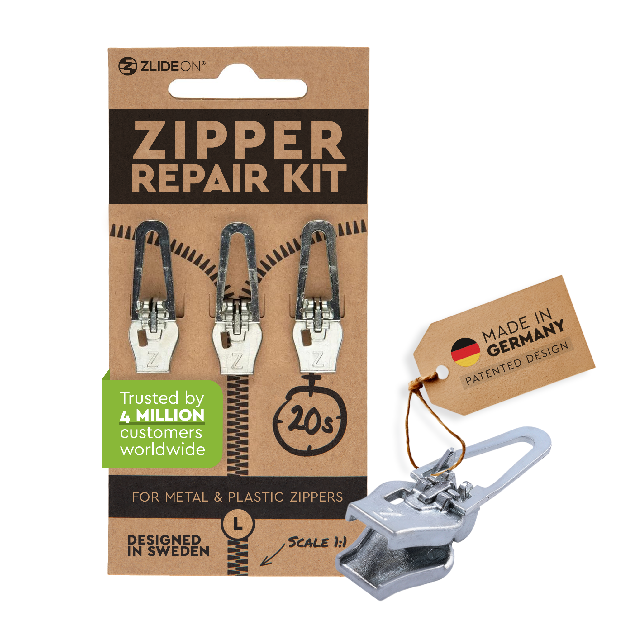 ZlideOn Multipacks lot curseurs réparation fermeture 3 pcs