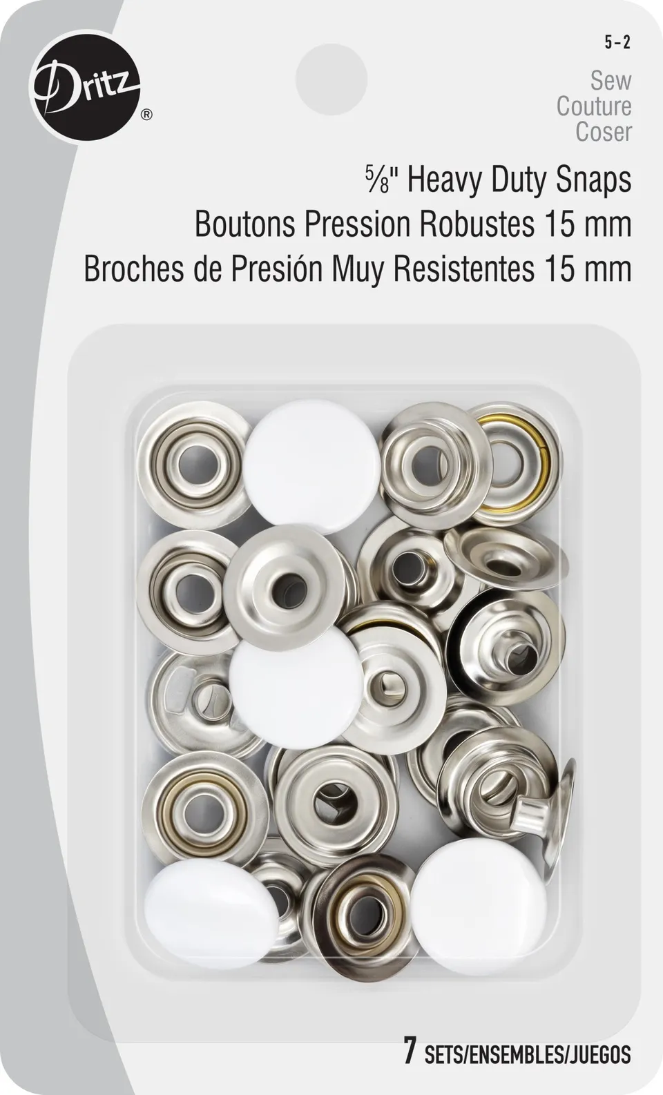 Dritz boutons pression métal 15 mm blanc 7 jeux