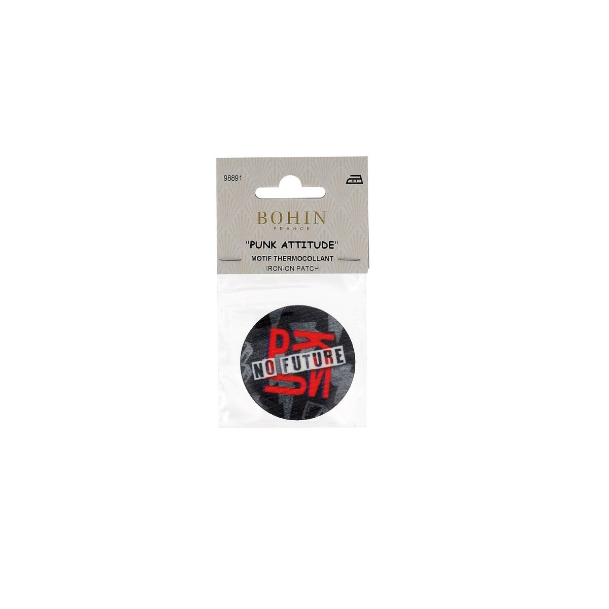 Bohin Patch thermocollant Punk rayures roses 5 cm