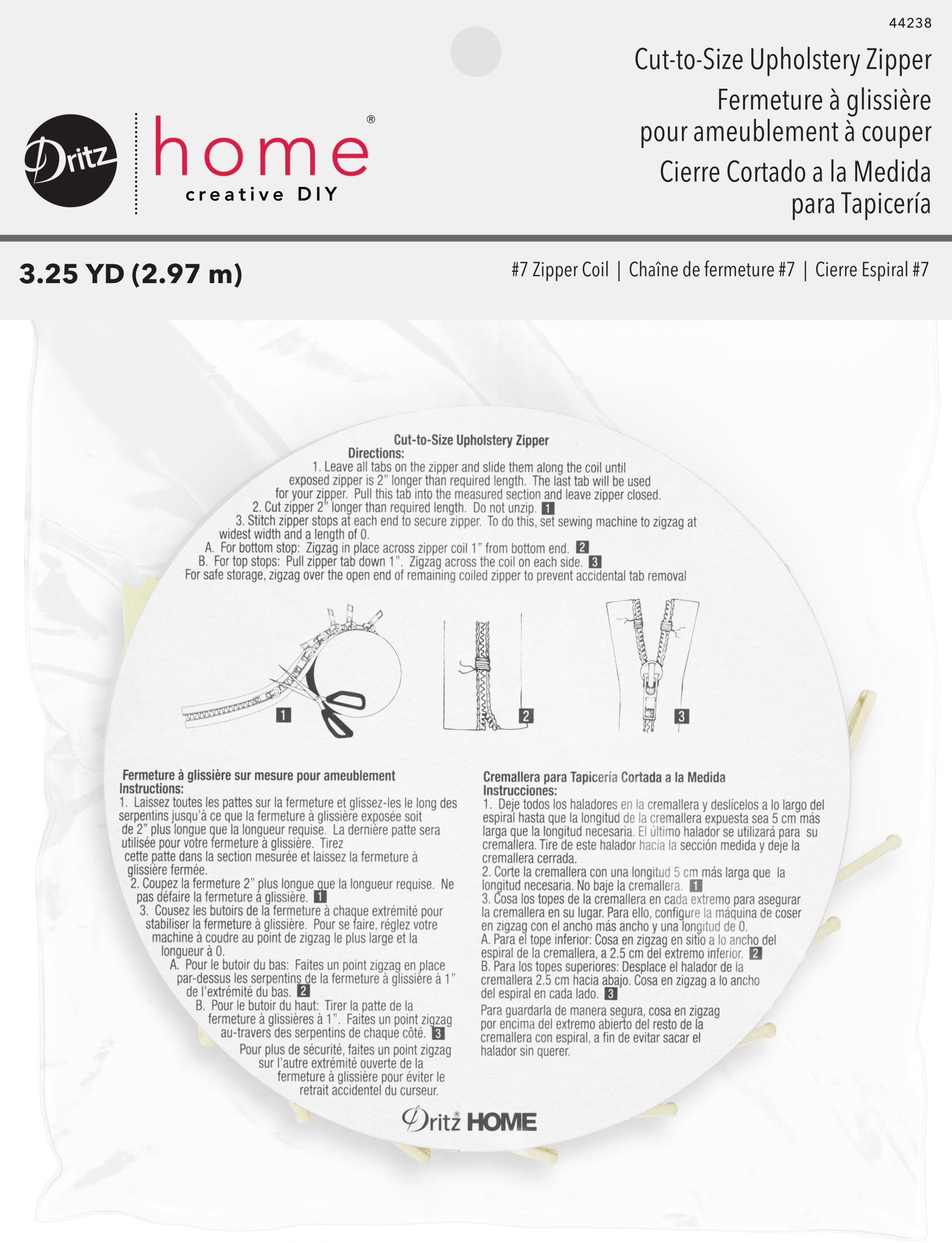 Dritz Fasteners Fermeture Mètre 3-1/4 yd Noir coussin