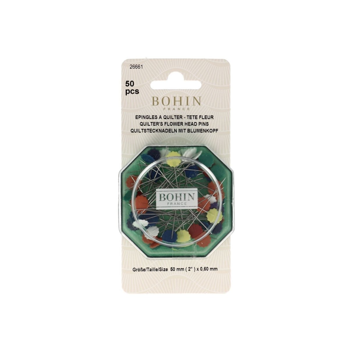 Bohin Épingles tête fleur jaune épingles couture 50 mm x50
