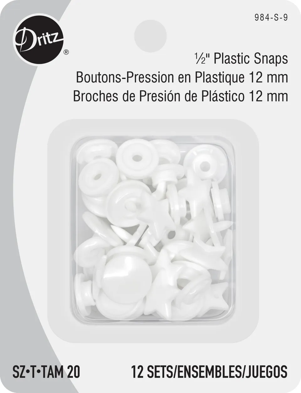 Dritz Star Bouton pression plastique blanc 12 sets