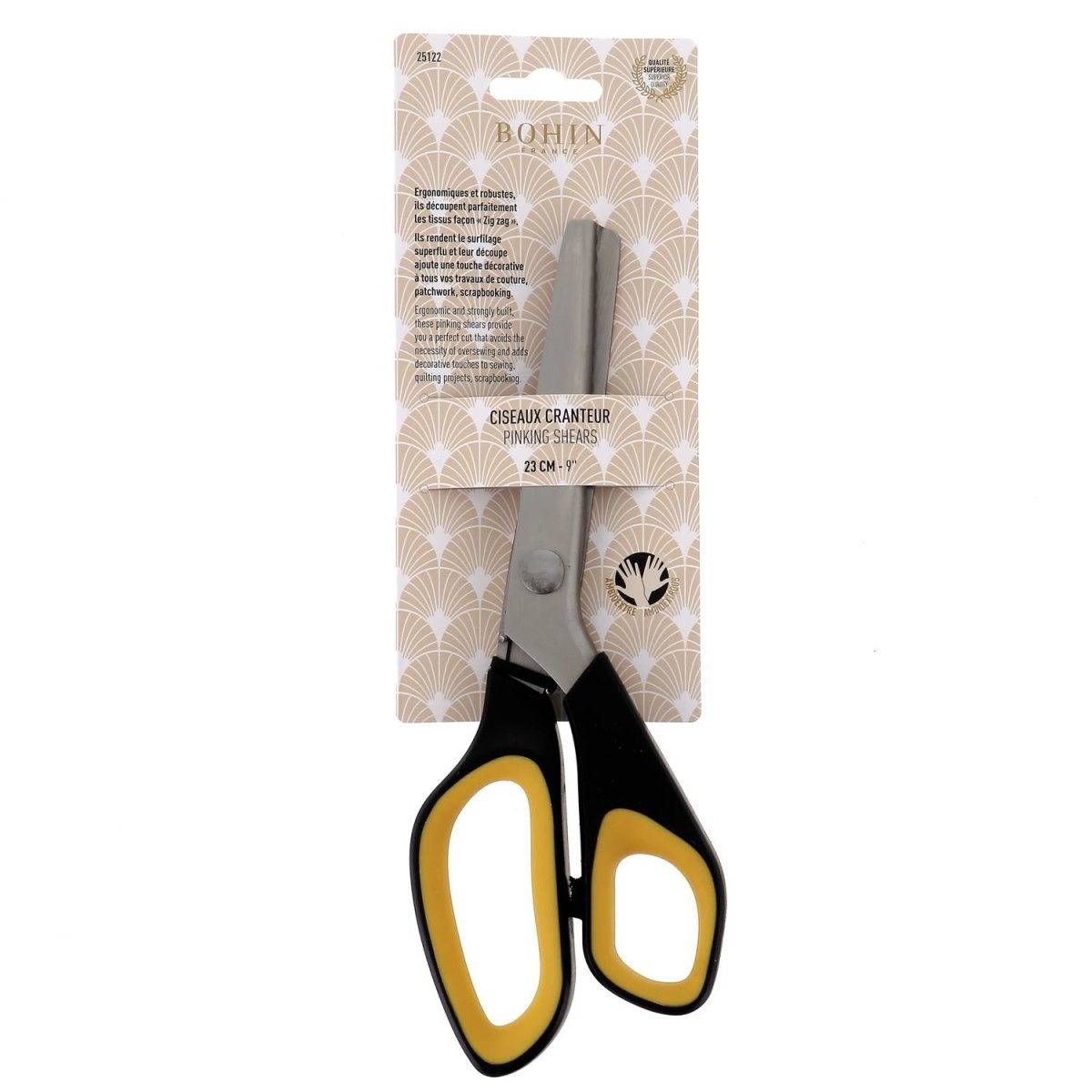 Bohin ciseaux cranteurs tissu inox 23 cm anneaux plastique