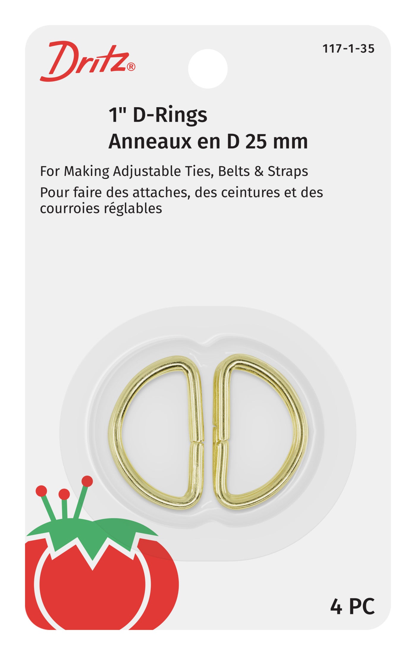 Dritz Anneaux en D Noirs 25 mm Sangle Sac x4 Métal