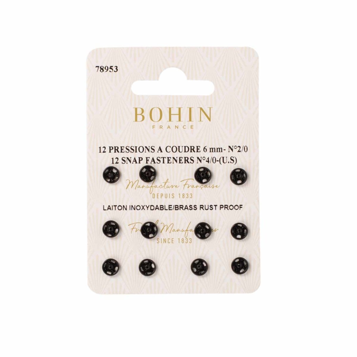 Bohin Pressions à coudre laiton noir 6 à 21 mm