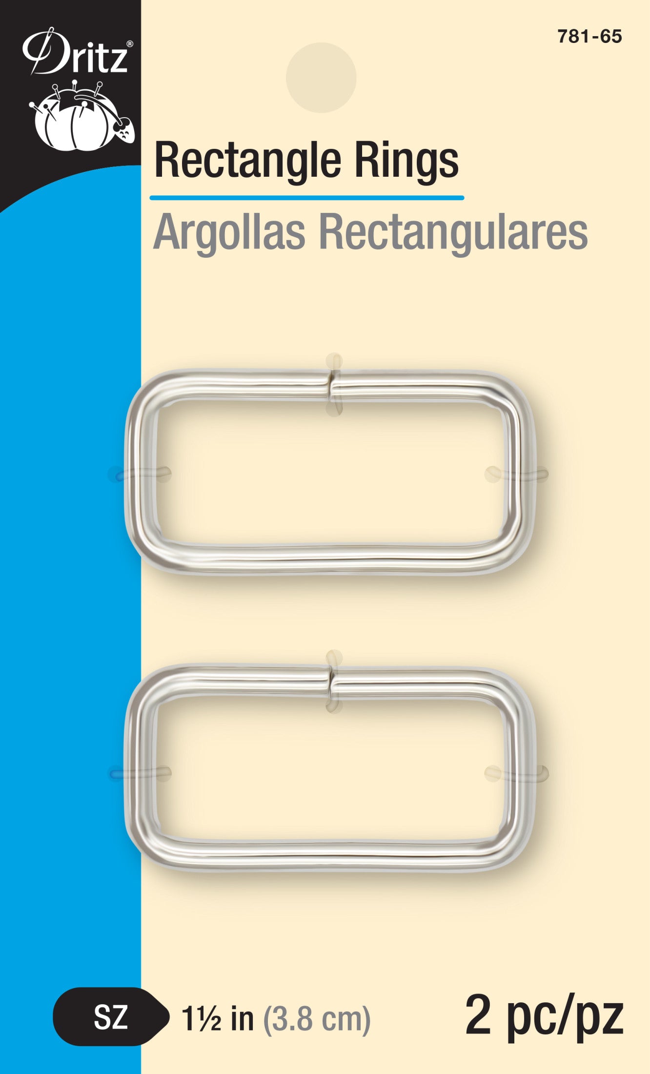 Dritz Anneaux rectangles 38 mm noirs x2