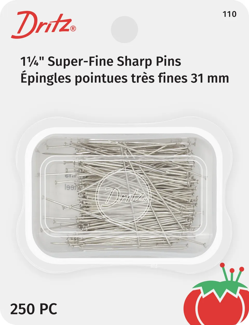Dritz 110 épingles fines nickel 250 pièces tissu fin