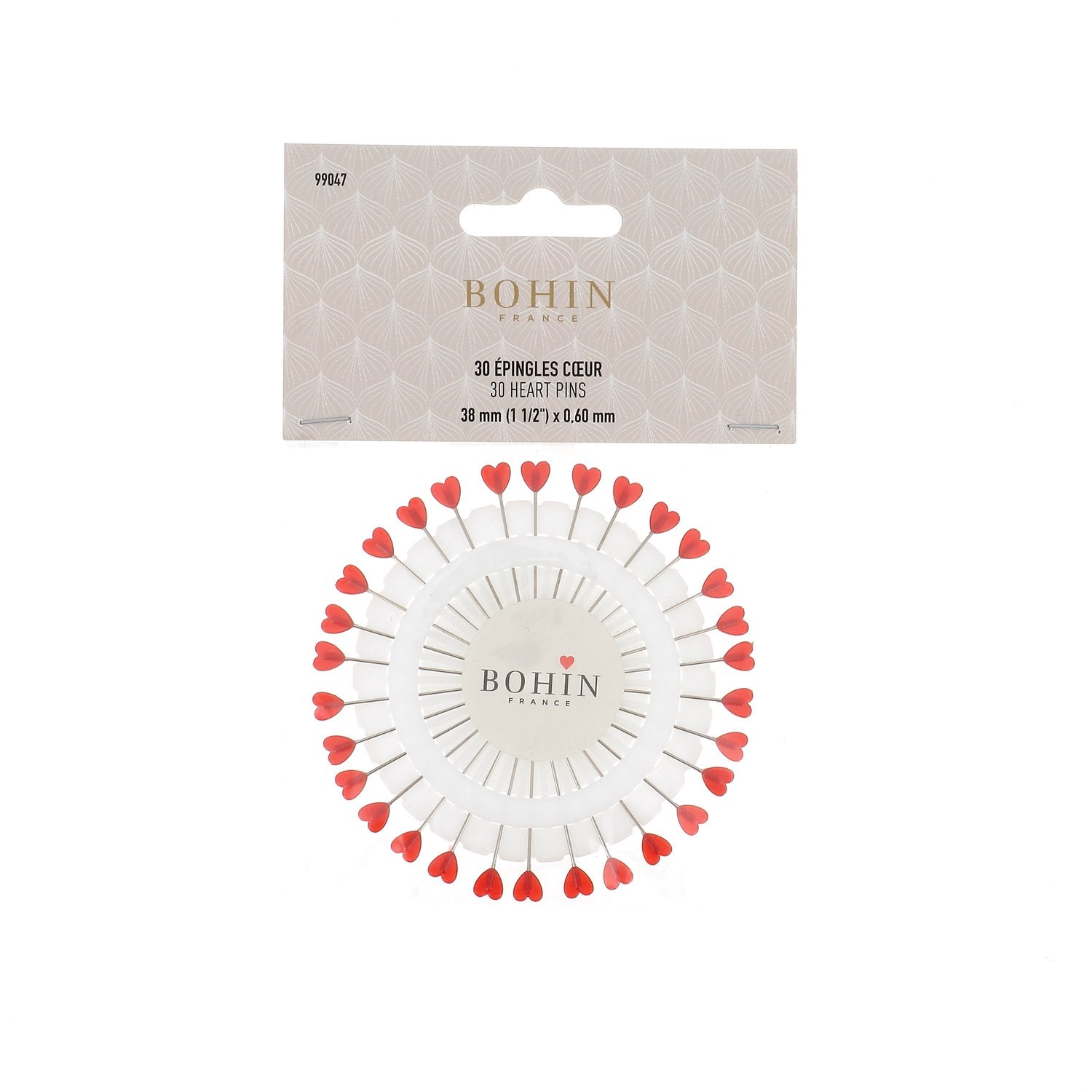 Bohin Épingles épingles cœur rouge 38 mm disque 30