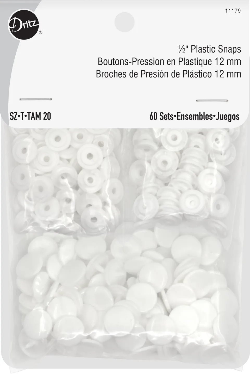 Dritz Fasteners & Closures boutons pression plastique blanc 12mm x60