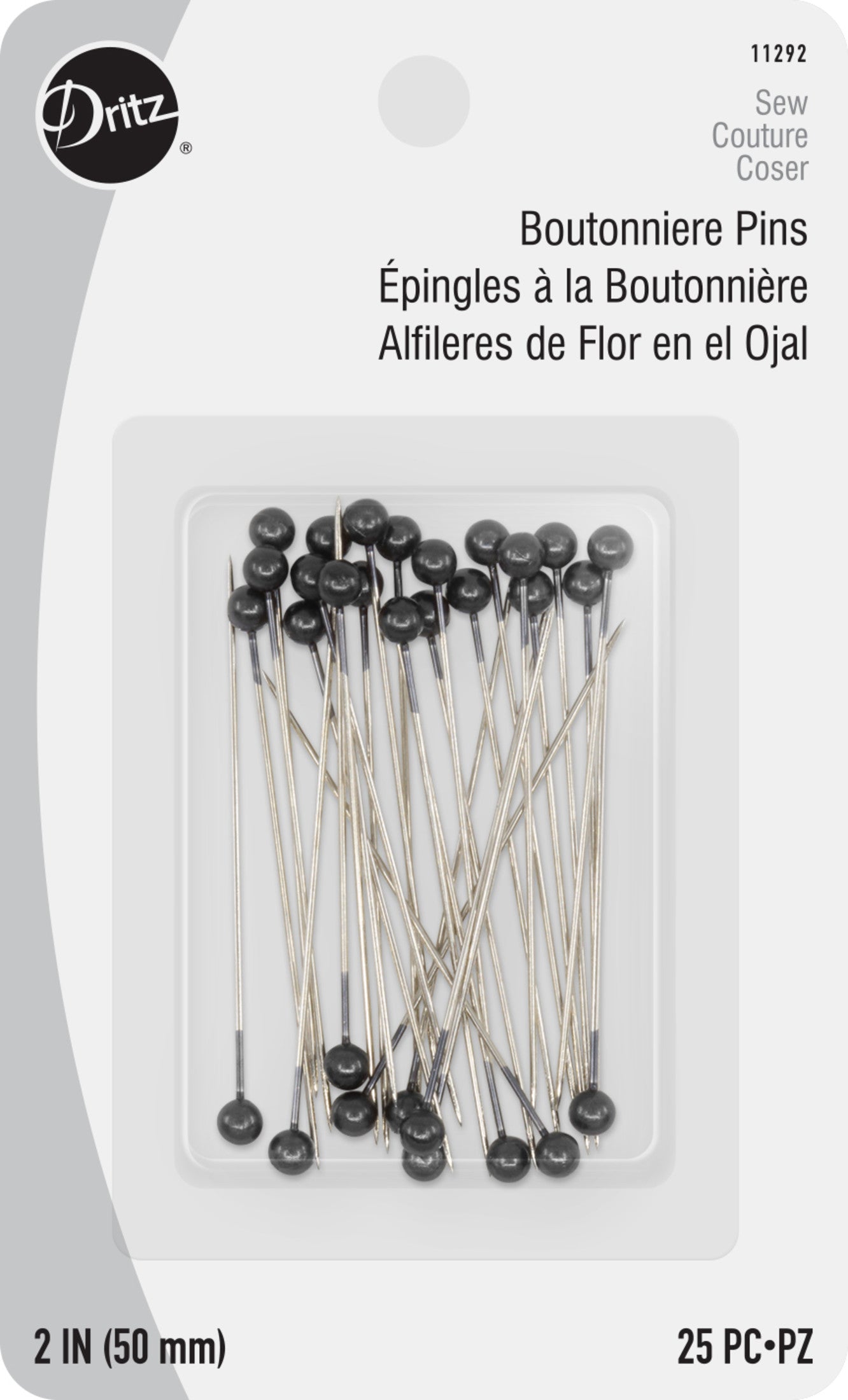 Dritz 11292 épingles boutonnière acier nickelé 2" x 25 pc