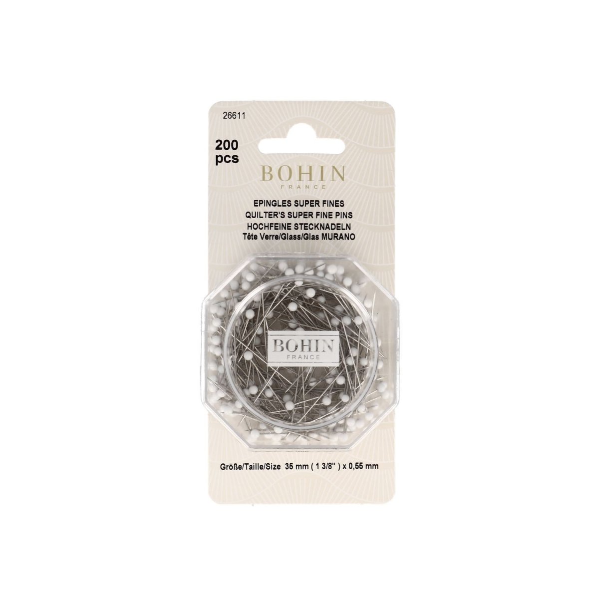 Bohin Épingles Tête Verre 35 mm Assortiment – 200 Épingles Fines