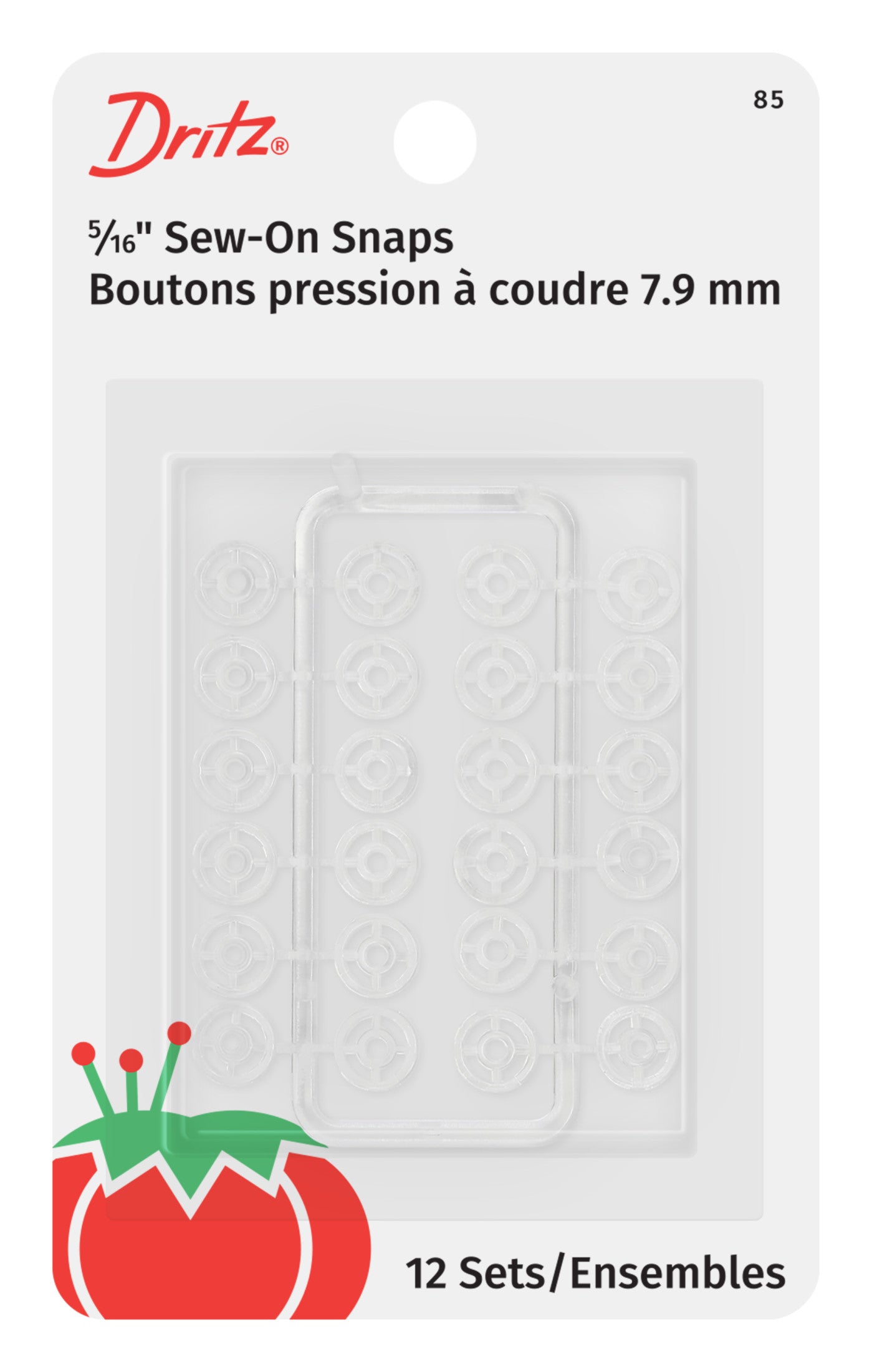 Dritz 85 boutons pression à coudre transparents 8 mm x12