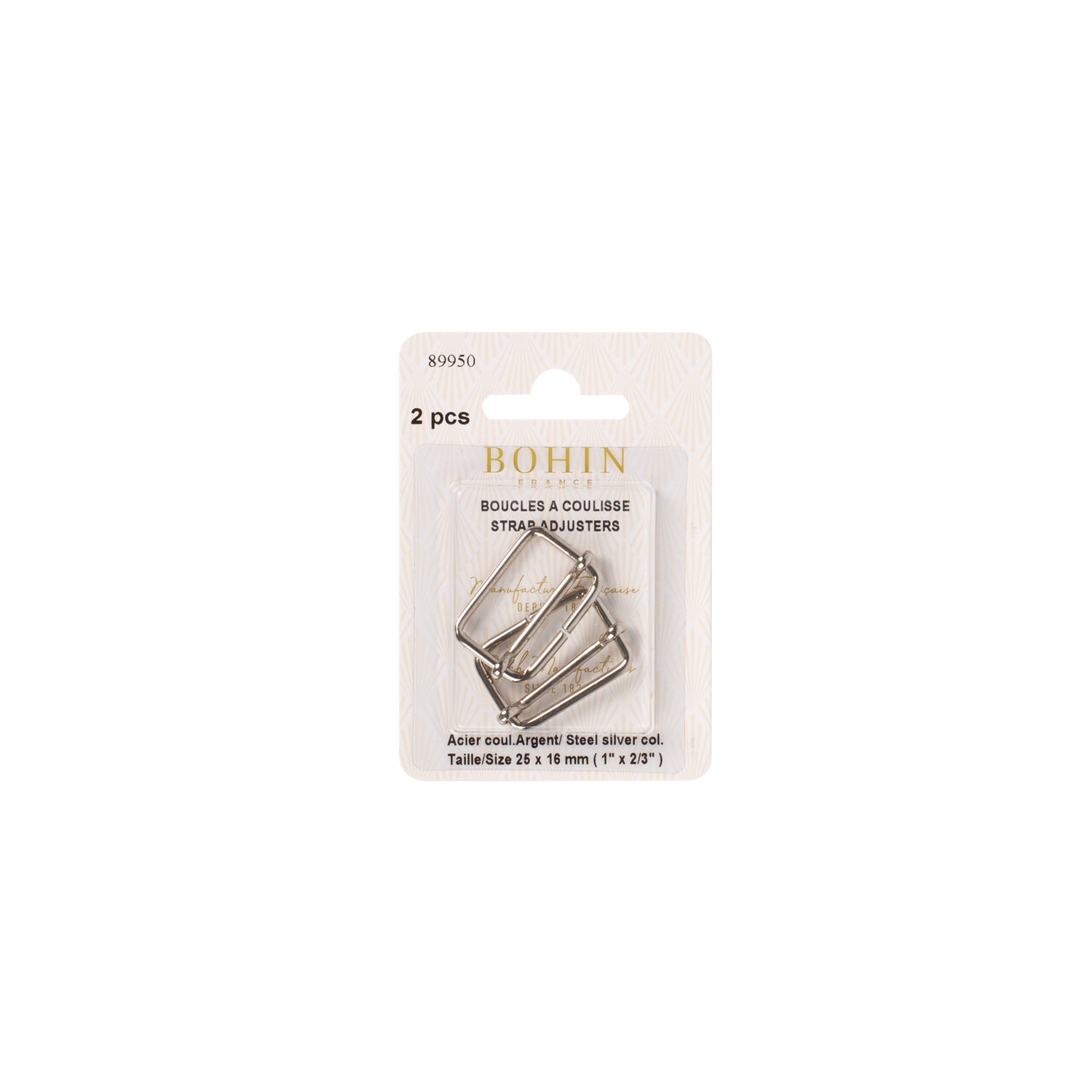Bohin Boucles à coulisses boucle métal 25 mm argent x2