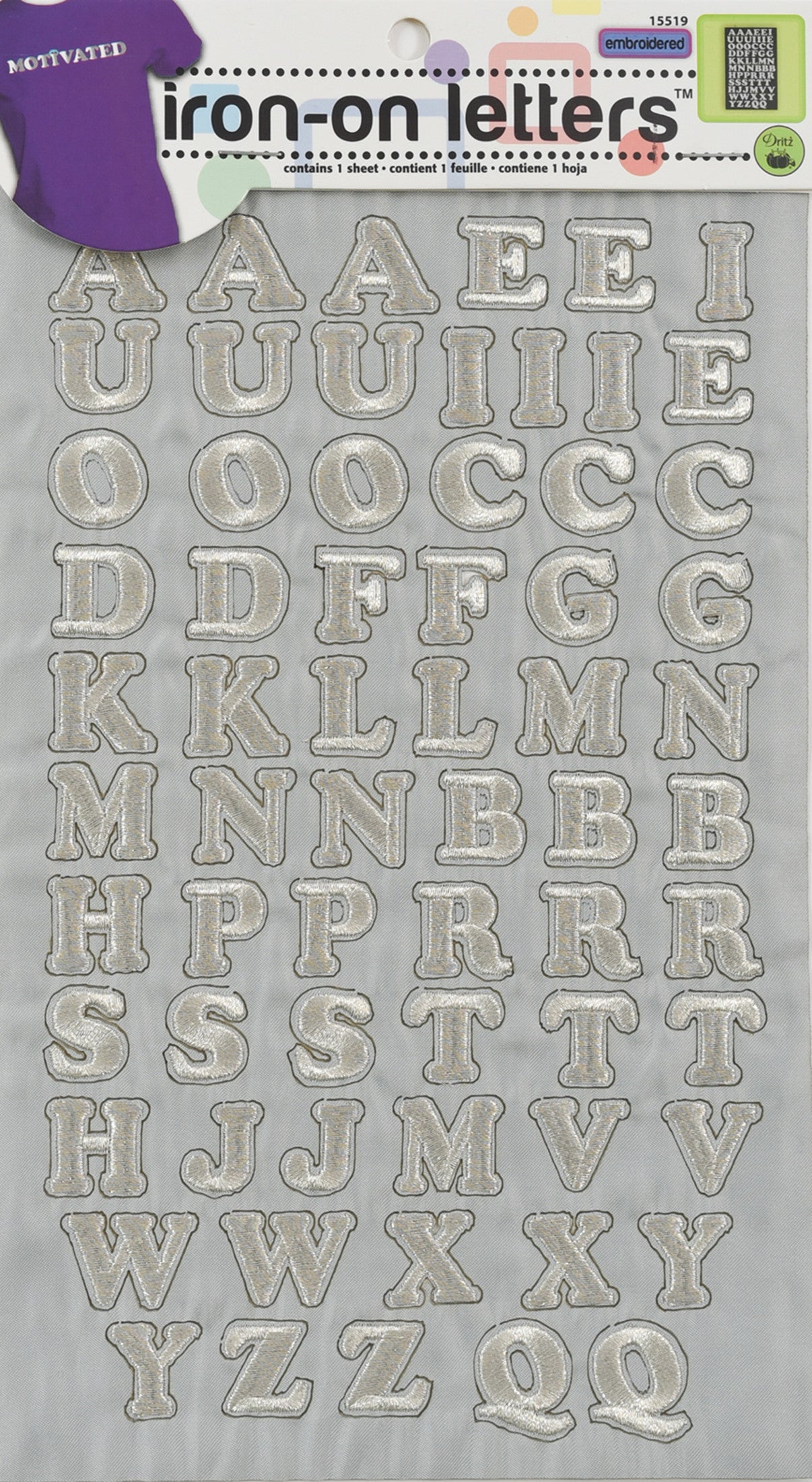 Dritz Embroidery lettres thermocollantes blanches alphabet