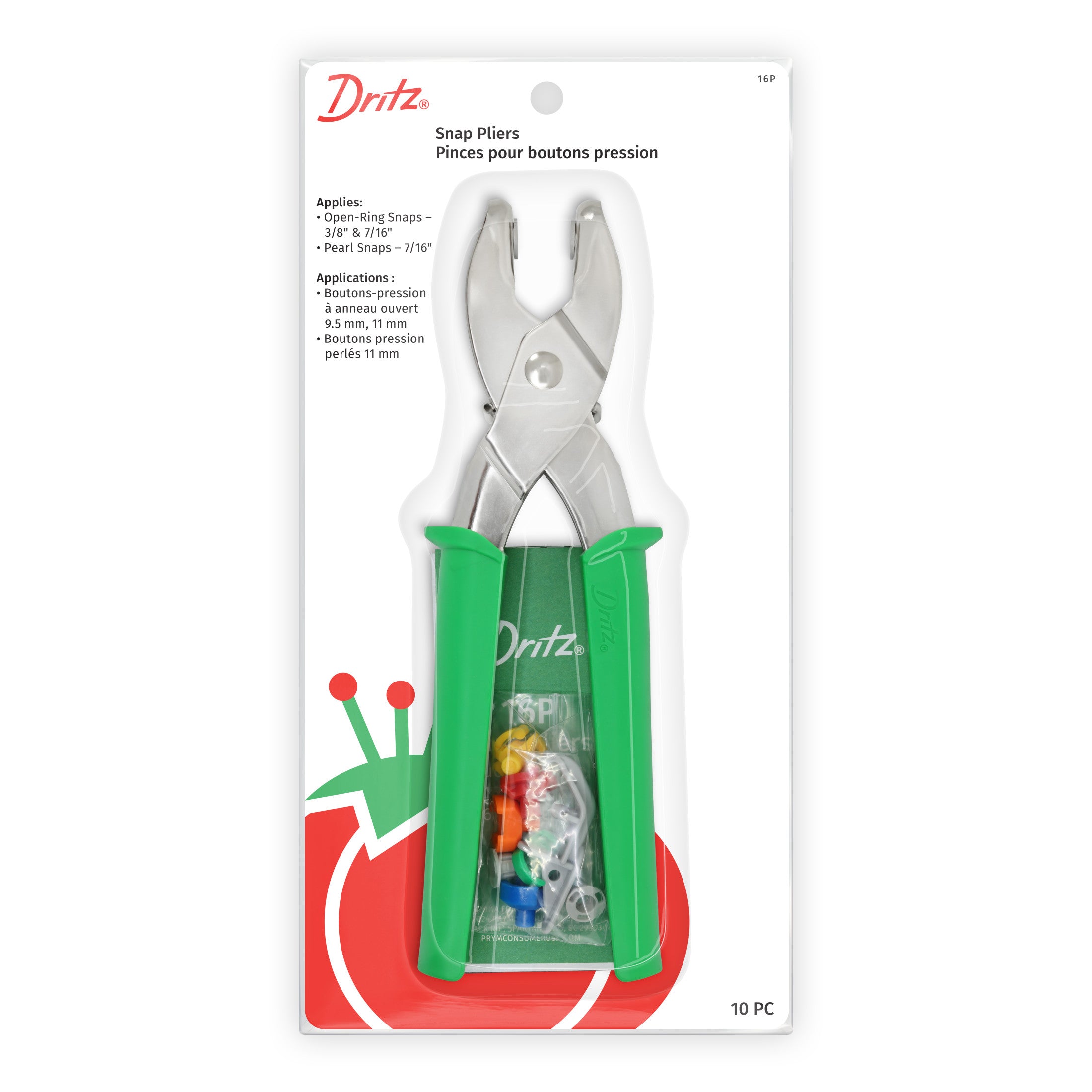 Dritz pince à pression snaps perle verte 16P