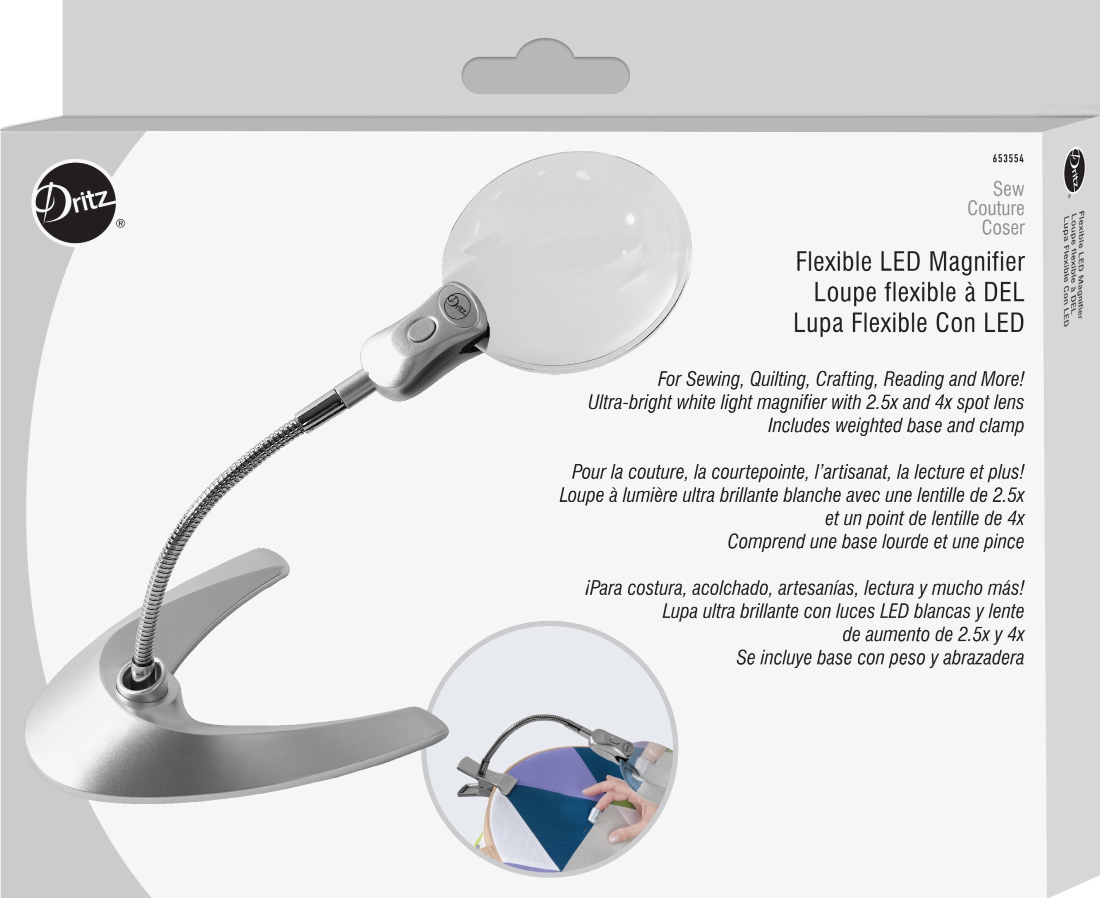 Dritz Magnifier loupe couture LED table x2,5 flexible