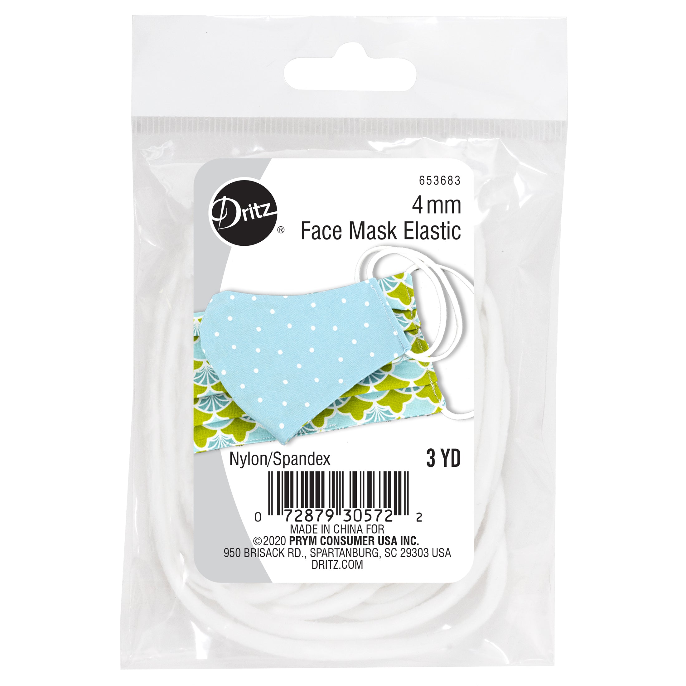 Dritz Élastique Rond Blanc 4 mm 2,7 m Masque