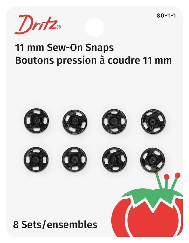 Dritz Fasteners Boutons Pression à Coudre Taille 1 Noir 8 pcs