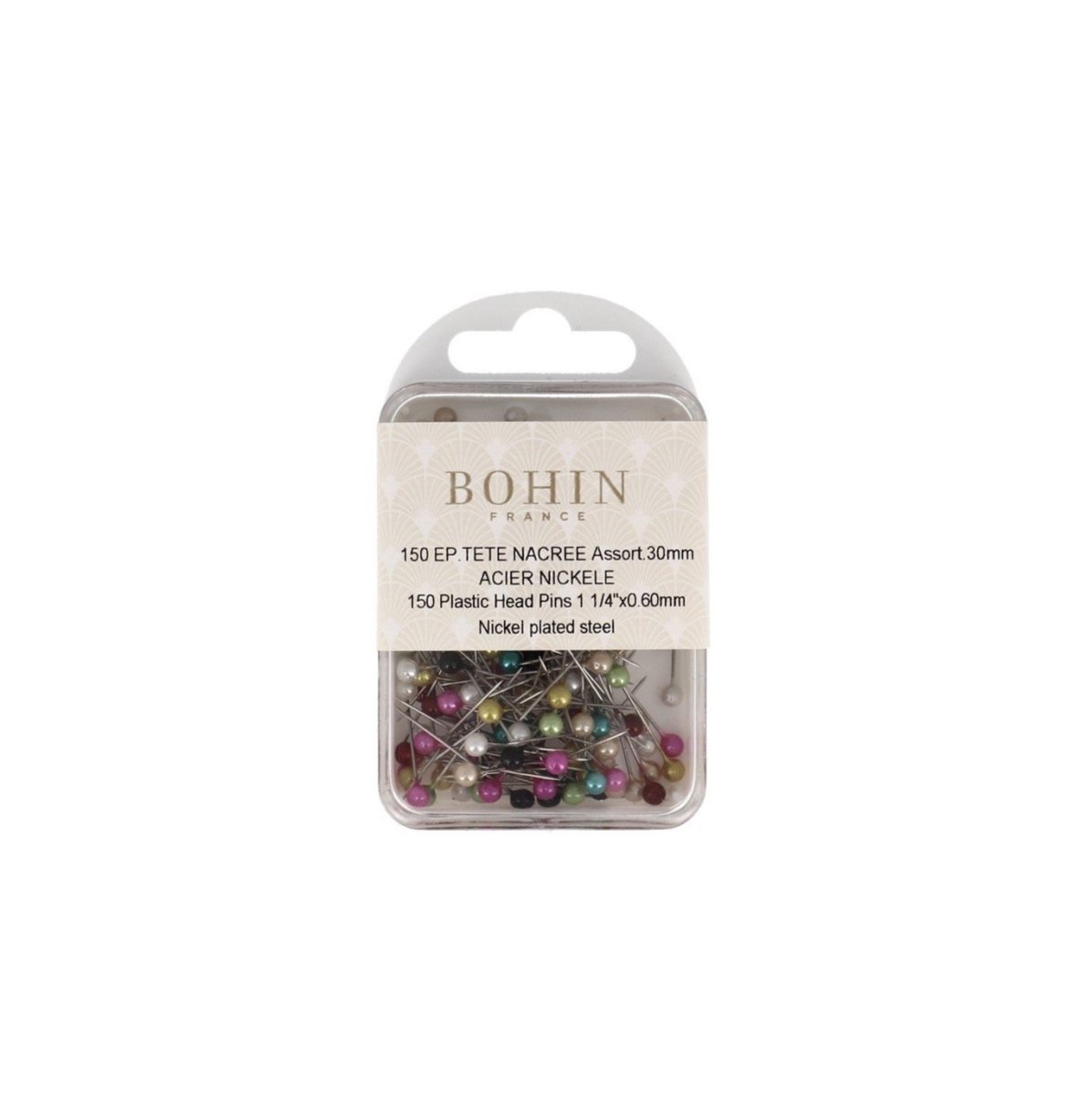 Bohin épingles tête plastique nacrée 30mm acier x40 tissu