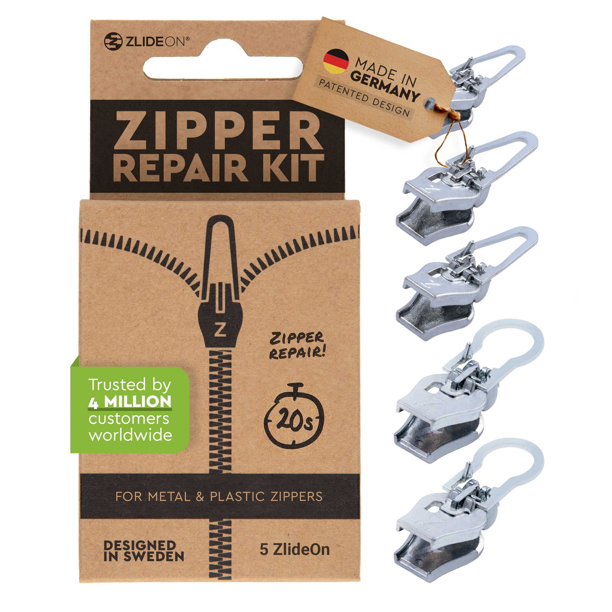 ZlideOn Multipacks lot curseurs réparation fermeture 3 pcs