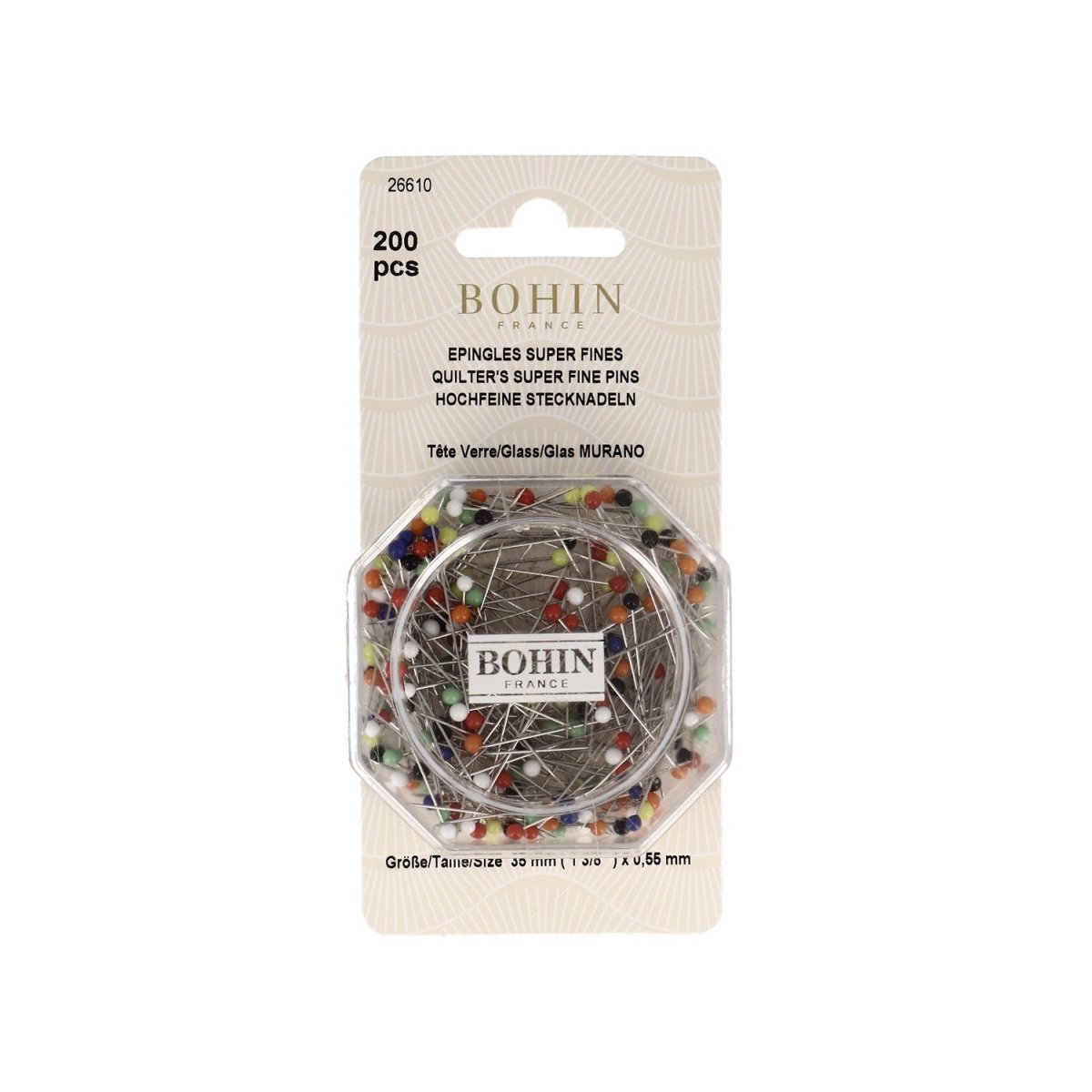 Bohin Épingles Tête Verre 35 mm Assortiment – 200 Épingles Fines
