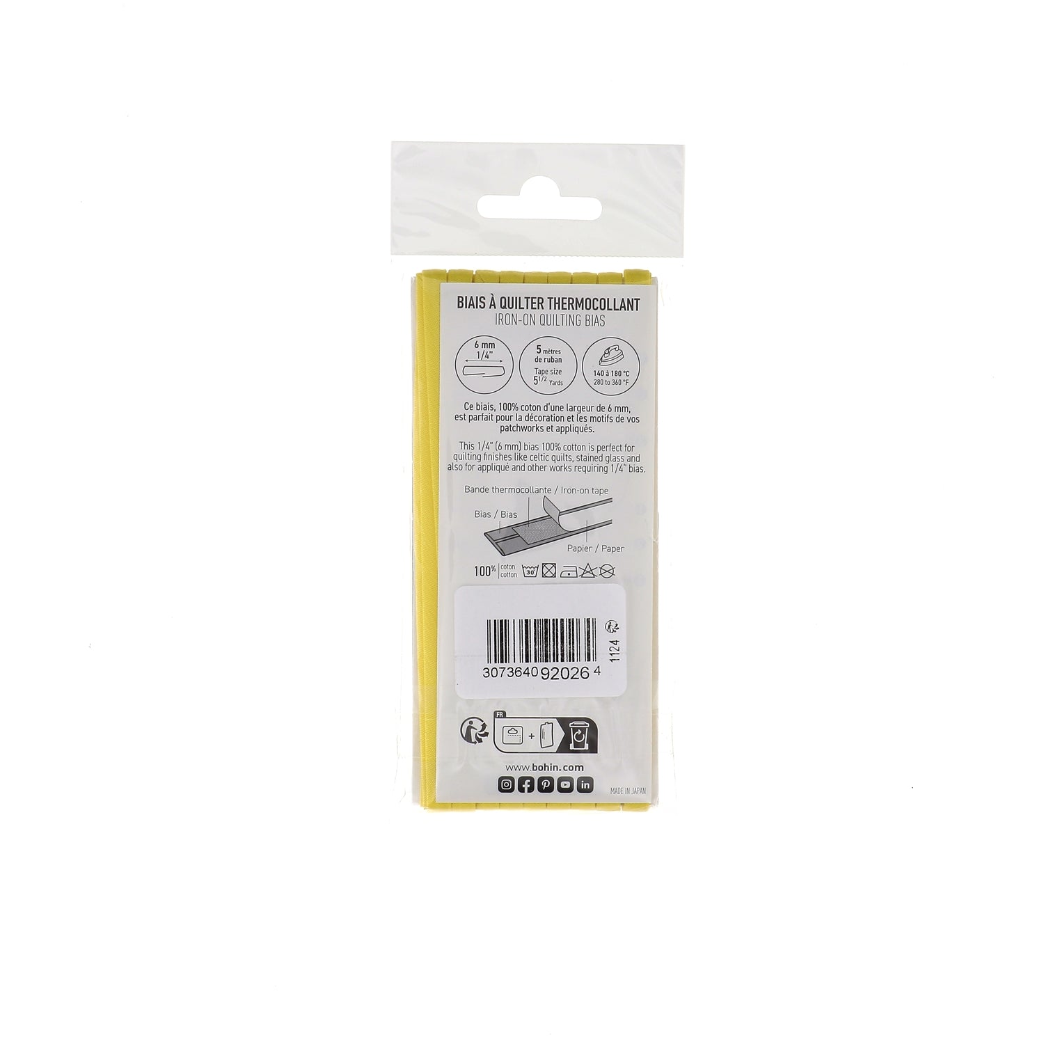 Bohin Biais à quilter thermocollant coton 6 mm 5 m noir