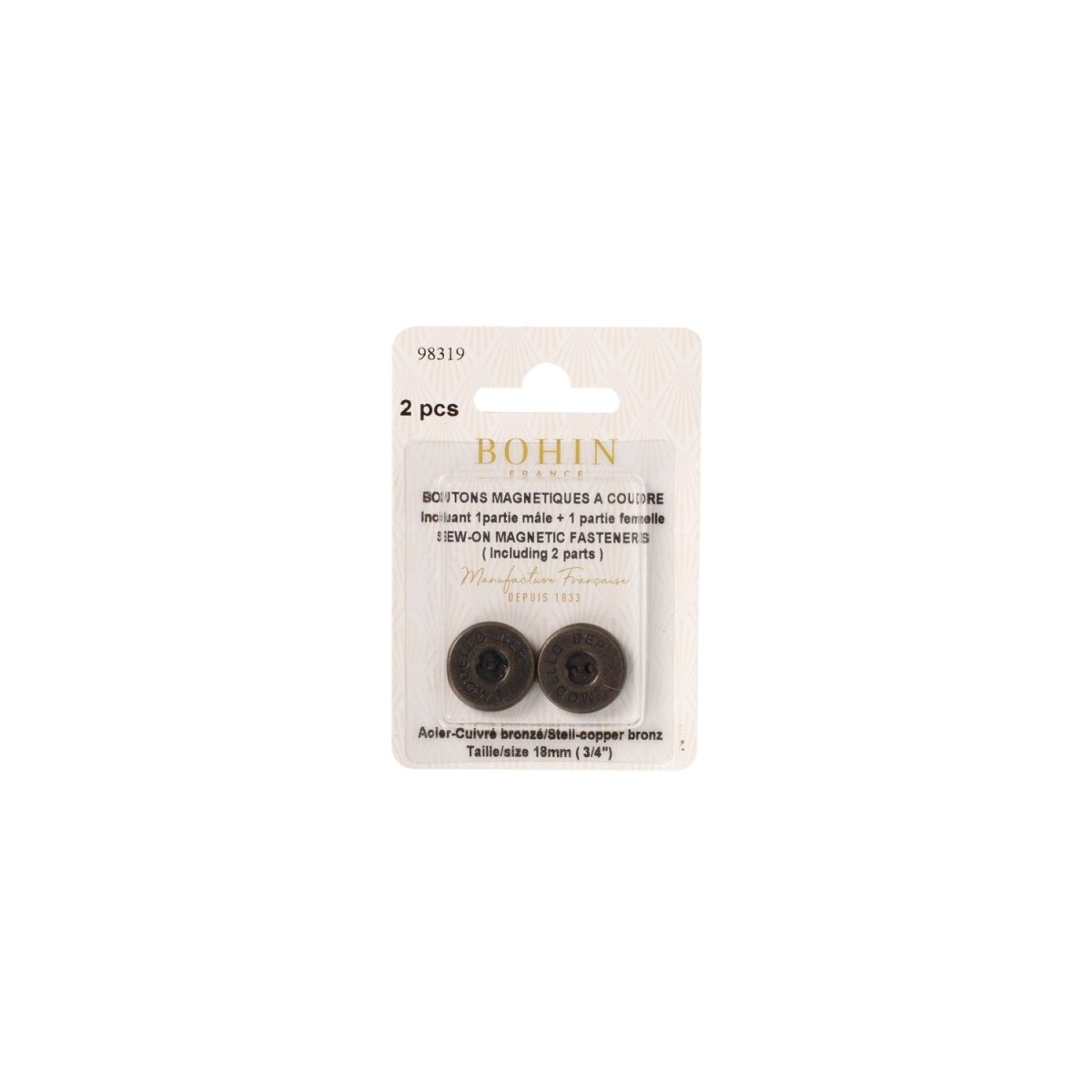 Bohin Boutons magnétiques à coudre 14/18 mm Bronze
