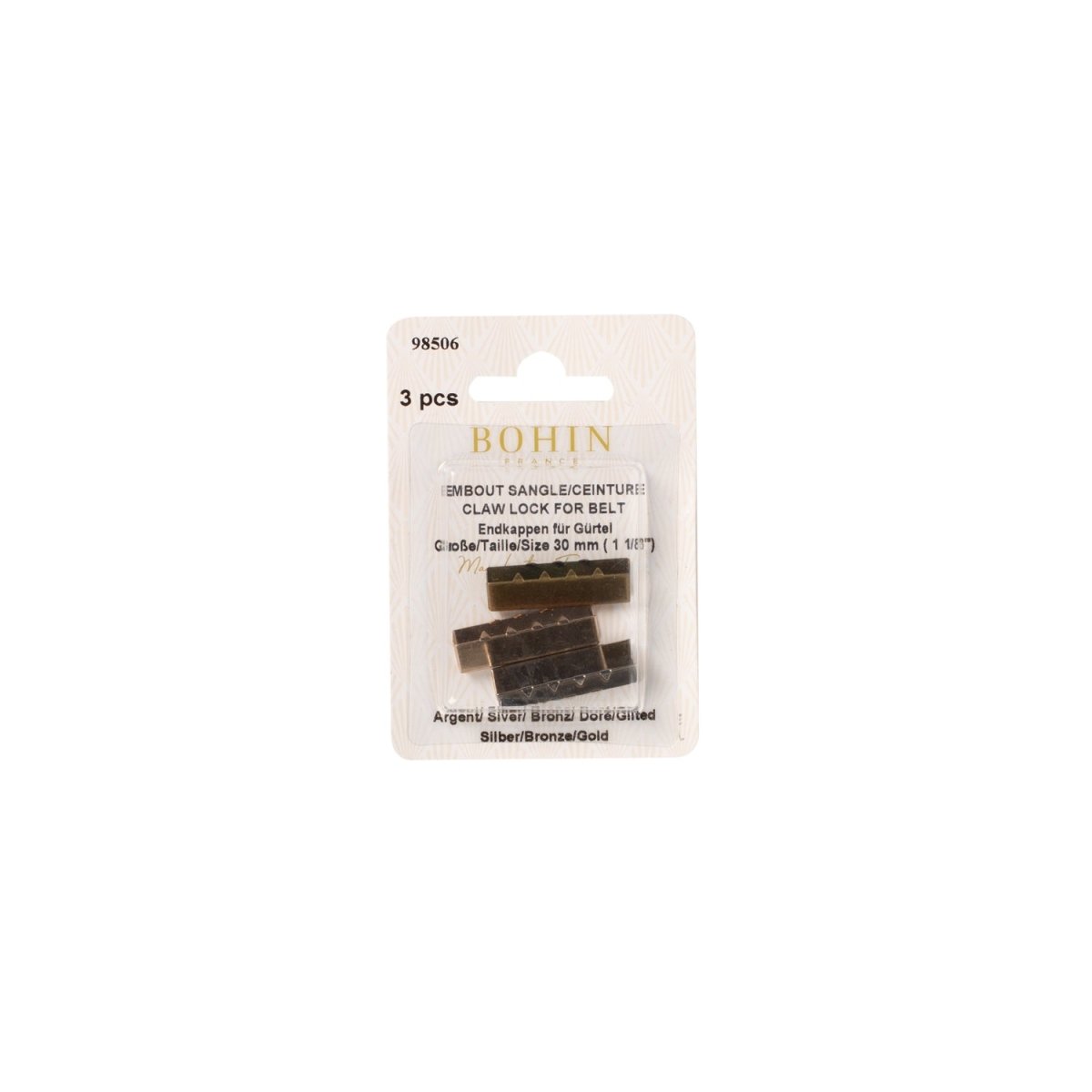 Bohin embout de sangle sac 30 mm zinc 3 couleurs