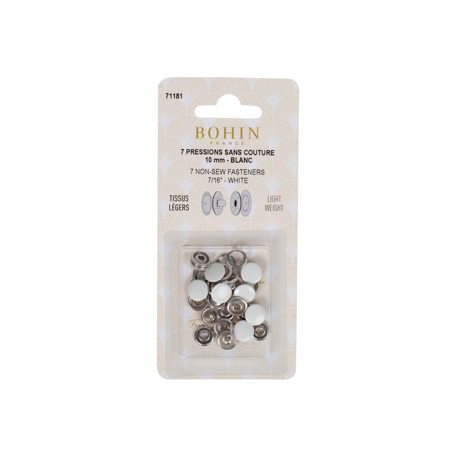 Bohin Boutons pressions sans couture 10 mm argent x8