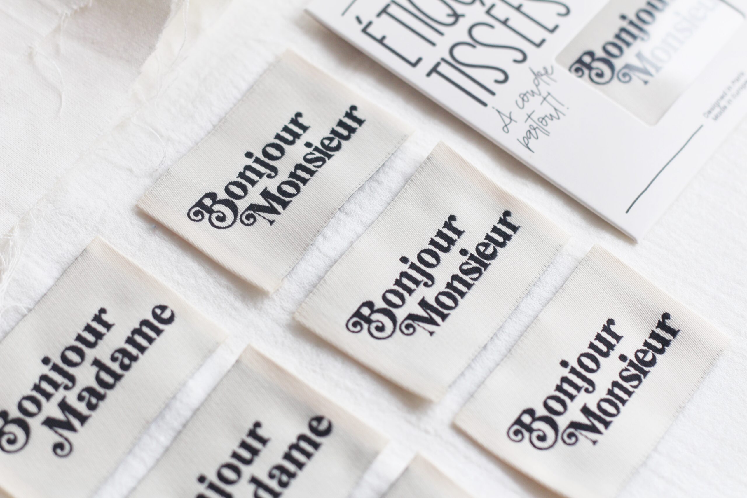 La Petite Maison Couture Bonjour Mme Mr Noir étiquette à coudre x6 écru